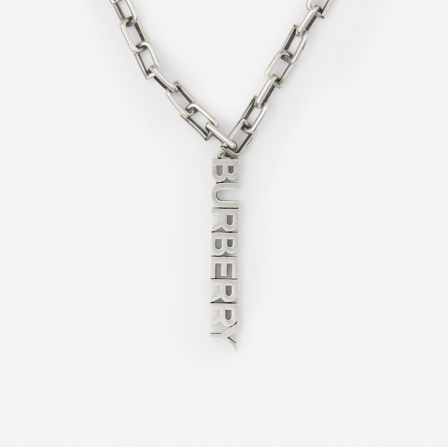 Logo Detail Palladium-plated Necklace in Aged Silver - Men | Burberry® Official