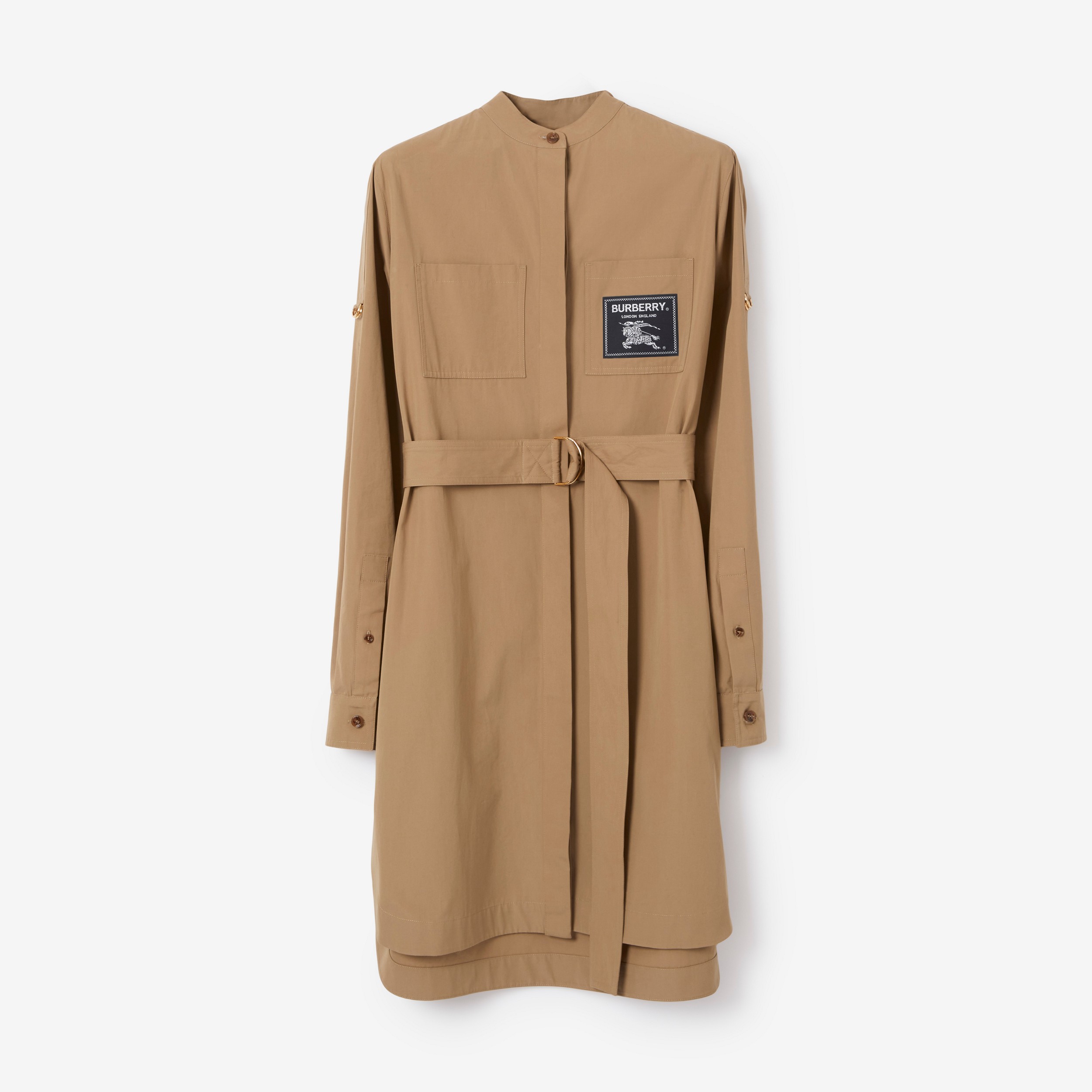 Robe chemise ceinturée en coton avec étiquette Prorsum (Camel) - Femme | Site officiel Burberry® - 1