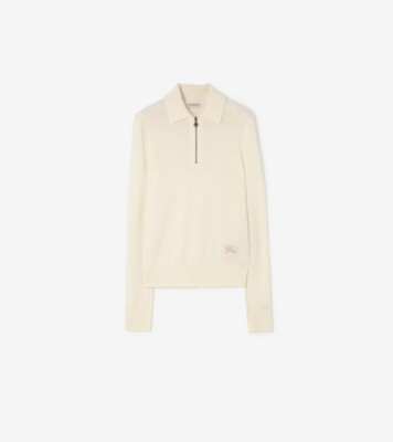 Burberry ロングスリーブ カシミアポロシャツ (セラミックホワイト) - ウィメンズ, ピュアカシミア | Burberry®公式サイト