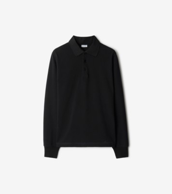 Long sleeve Cotton Polo Shirt in Black Men Burberry Official