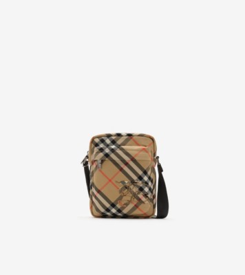 Check North South Crossbody Bag in Sand beige - Men, Technical | Burberry® Official