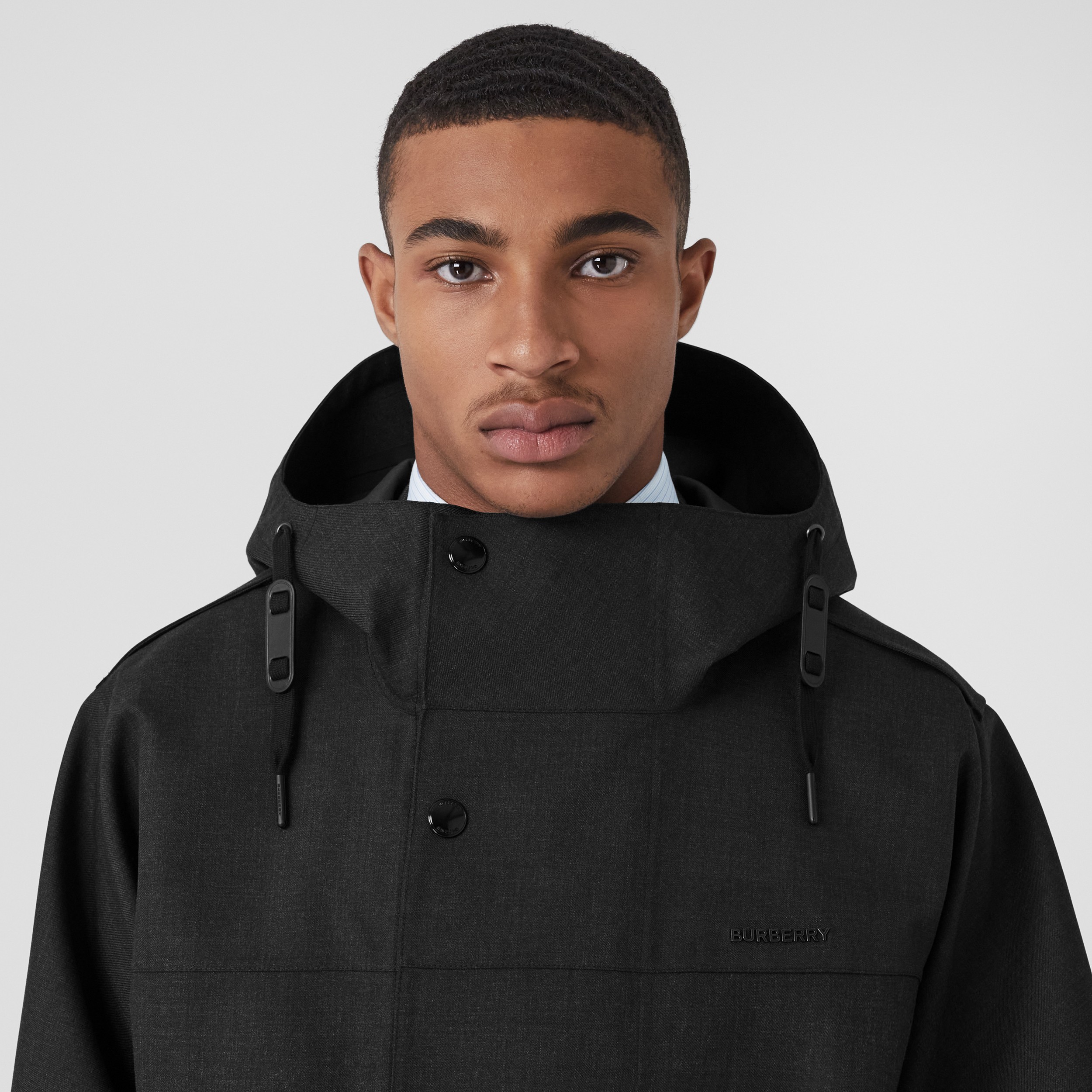 Wool Blend Hooded Jacket in Charcoal Melange - Men | Burberry® Official - 2