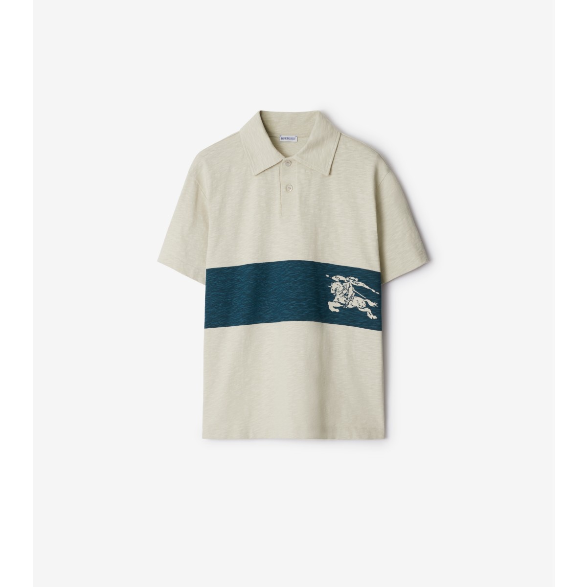 Shop Burberry Ekd Stripe Cotton Polo Shirt In Plaster