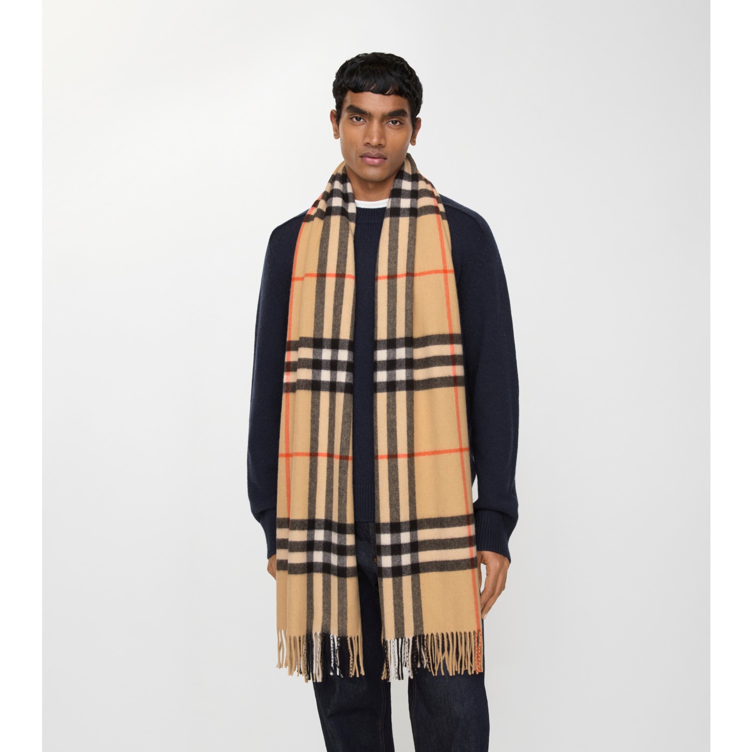 Wide Check Cashmere Scarf in Sand | Burberry® Official