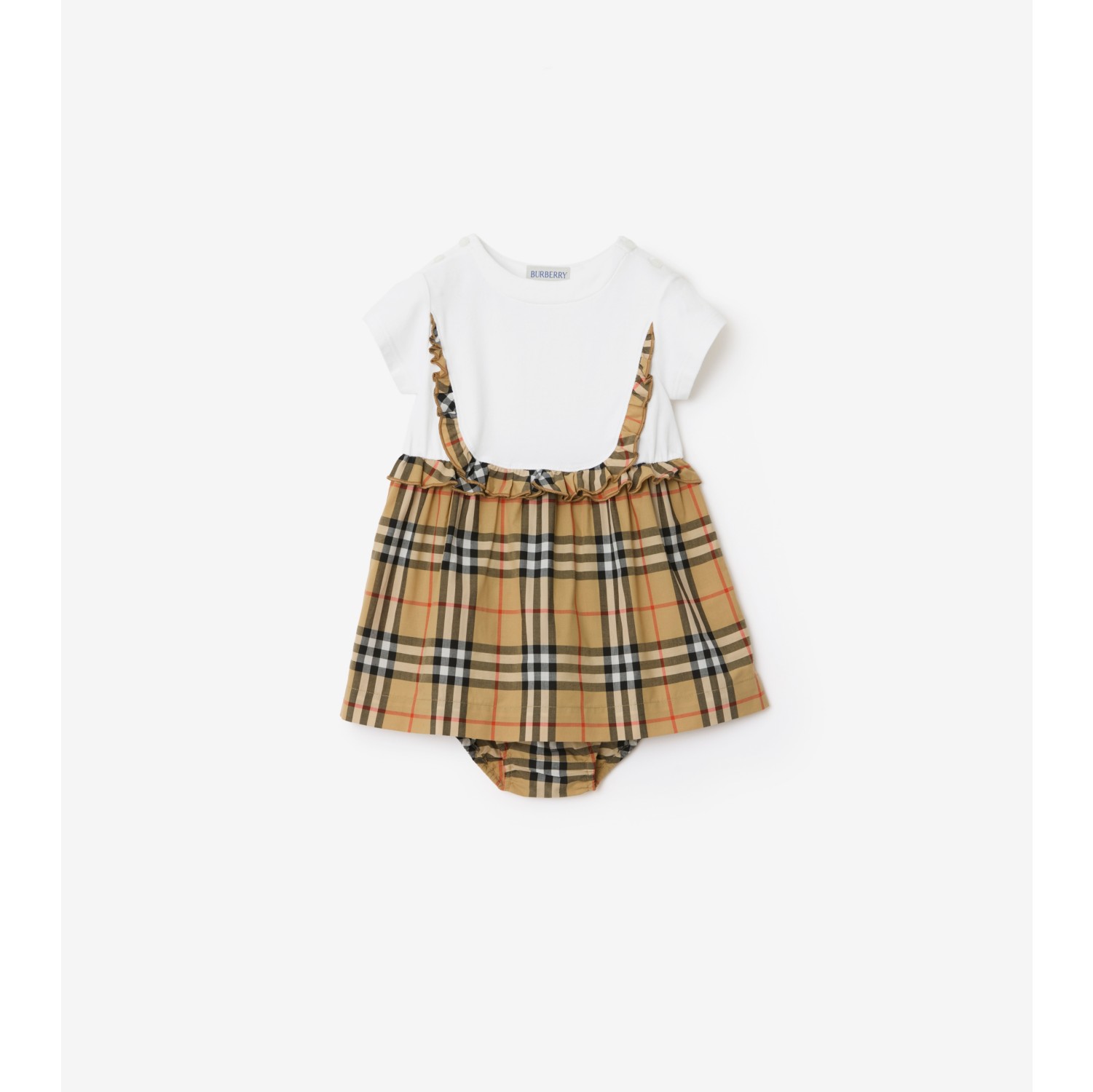 Check Trim Stretch Cotton Dress with Bloomers