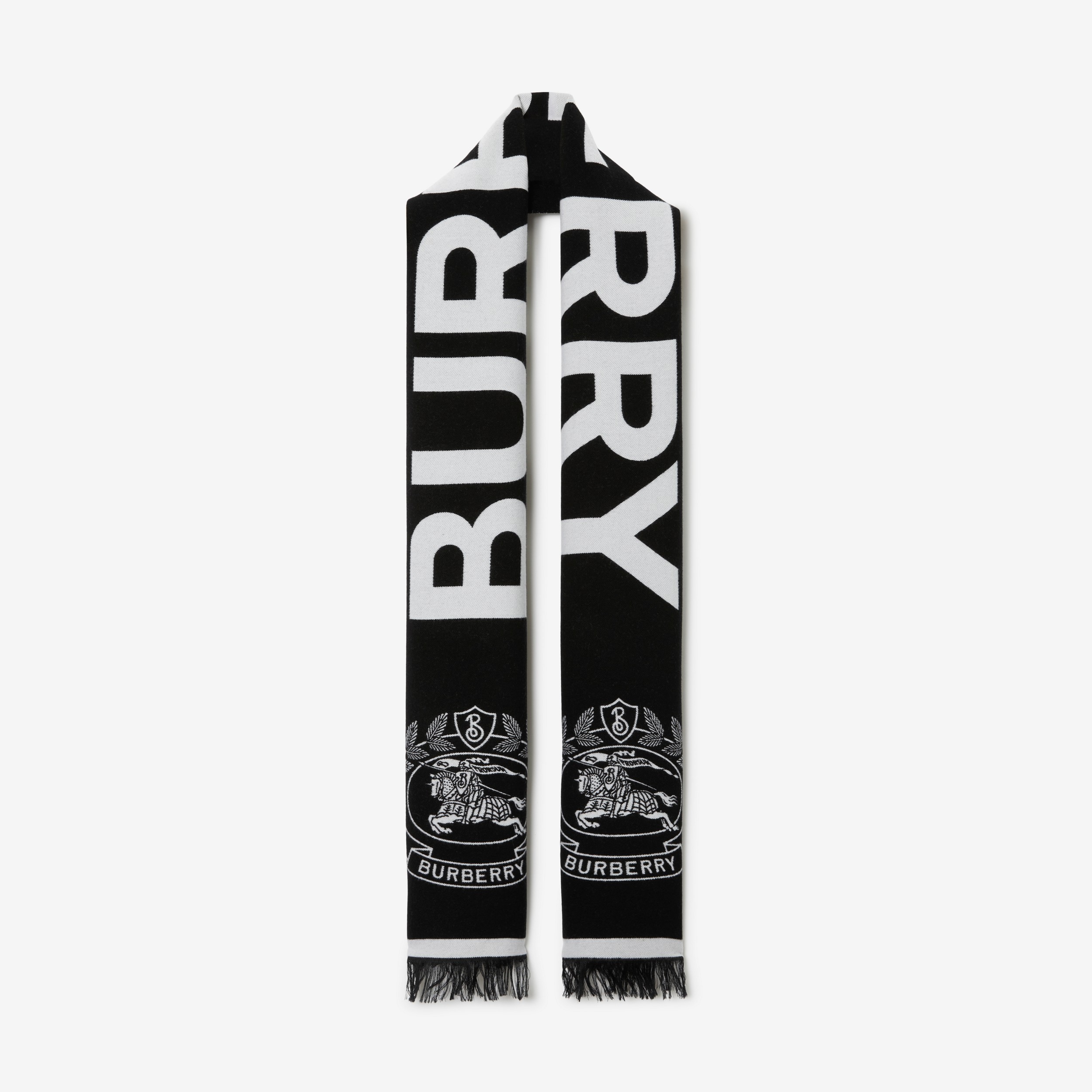 Schal aus Woll- Seidenjacquard mit Logo und Ritteremblem (Schwarz-weiß) | Burberry® - 1