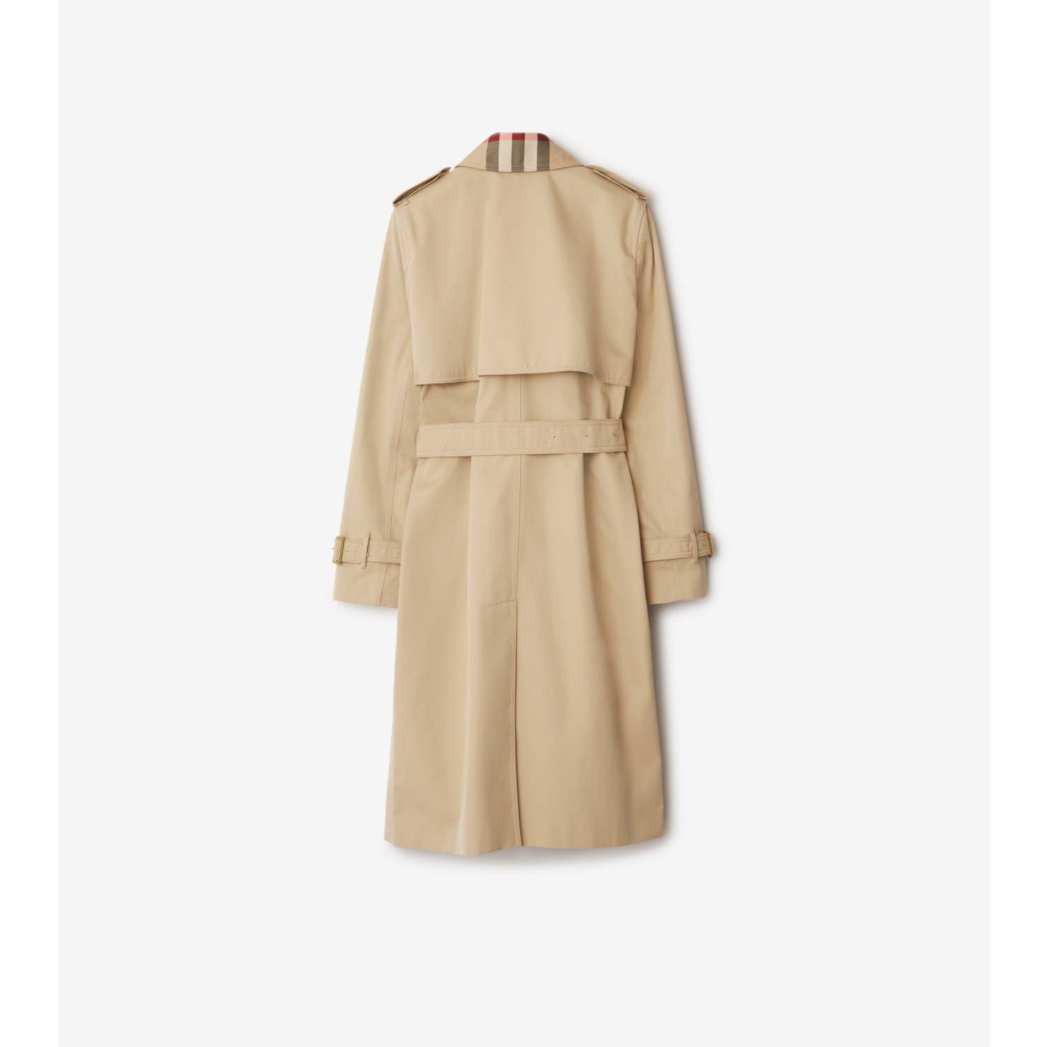 Trench coat largo en gabardina con cuello Check