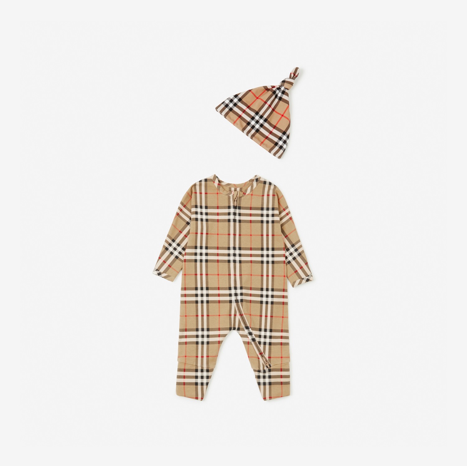 Check Cotton Two-piece Baby Gift Set in Archive Beige - Burberry