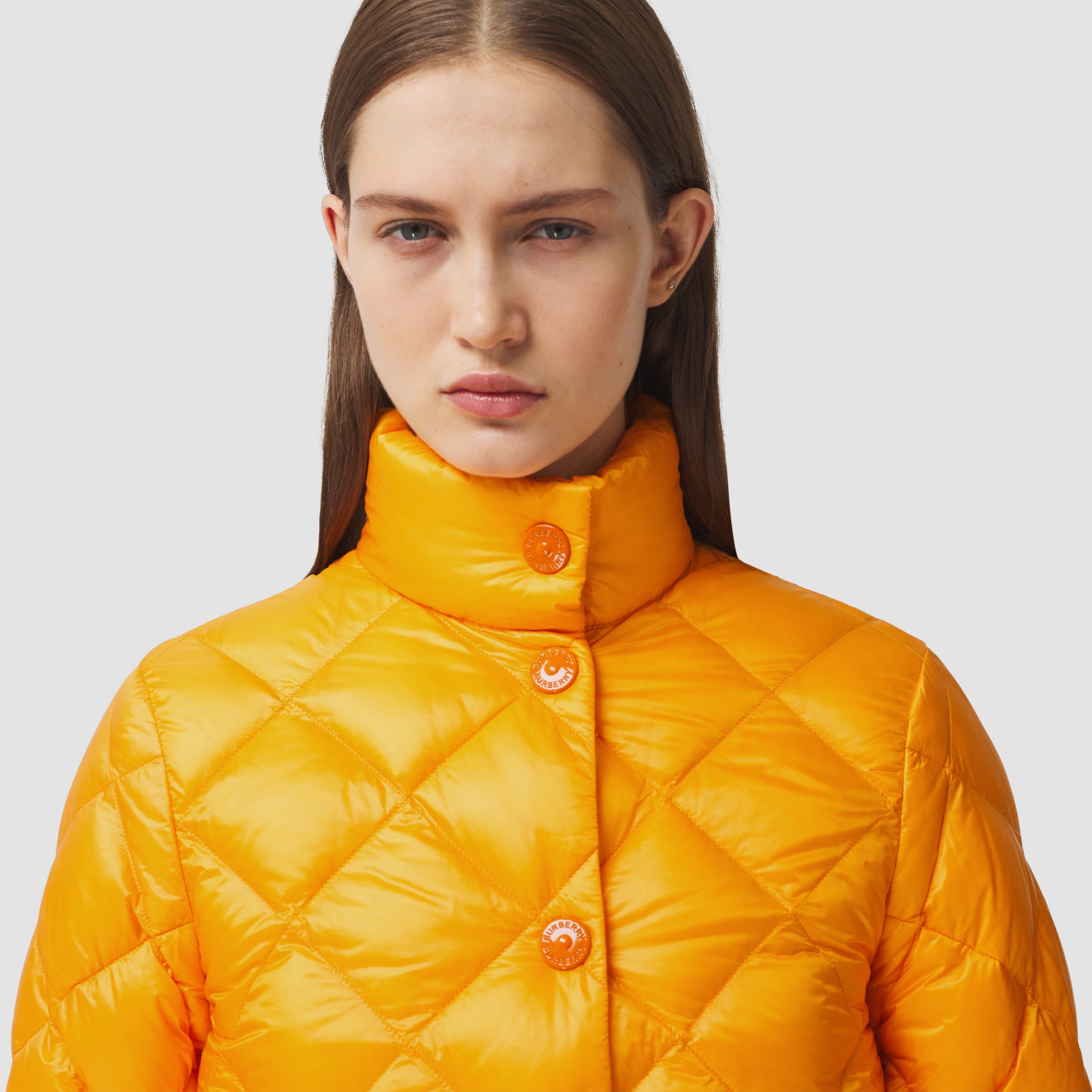 Diamond Quilted Down-filled Jacket in Citrus Orange - Women | Burberry ...
