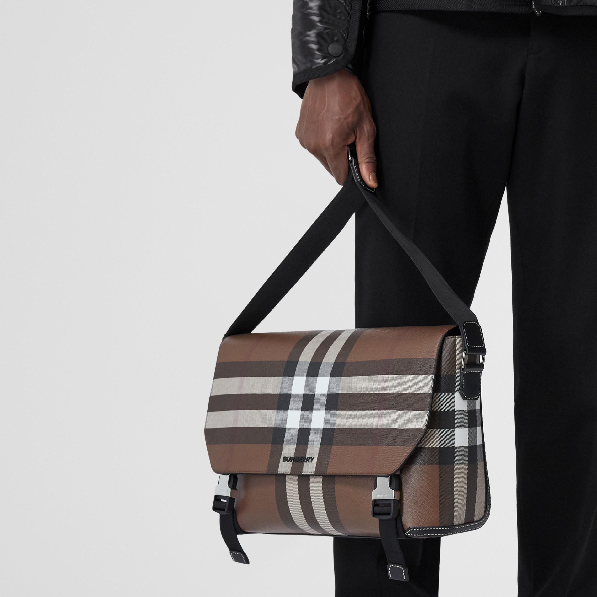 Exaggerated Check Large Wright Messenger Bag in Dark Birch Brown - Men | Burberry® Official - 3