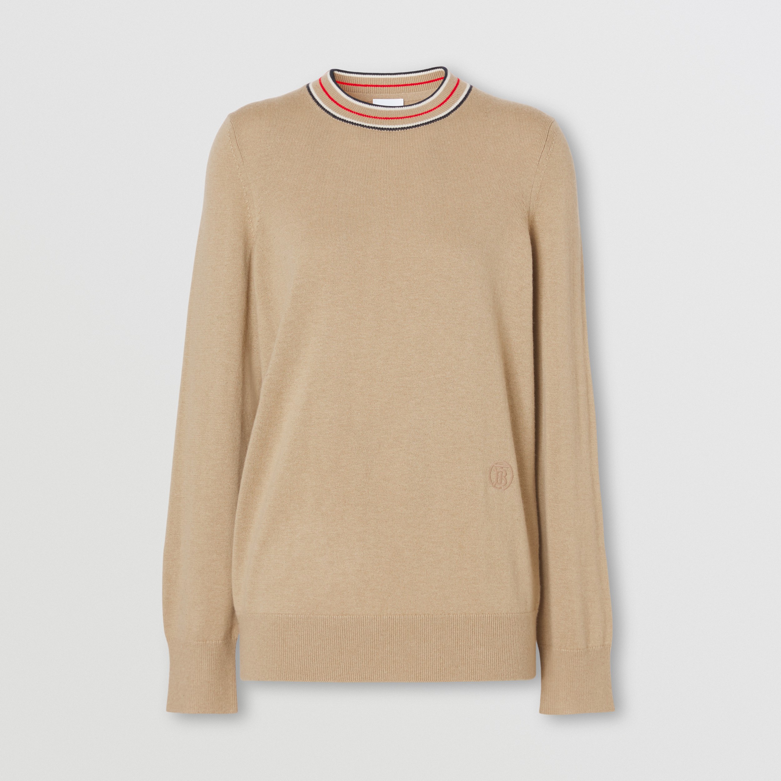 Stripe Detail Cashmere Sweater in Camel - Women | Burberry® Official - 4