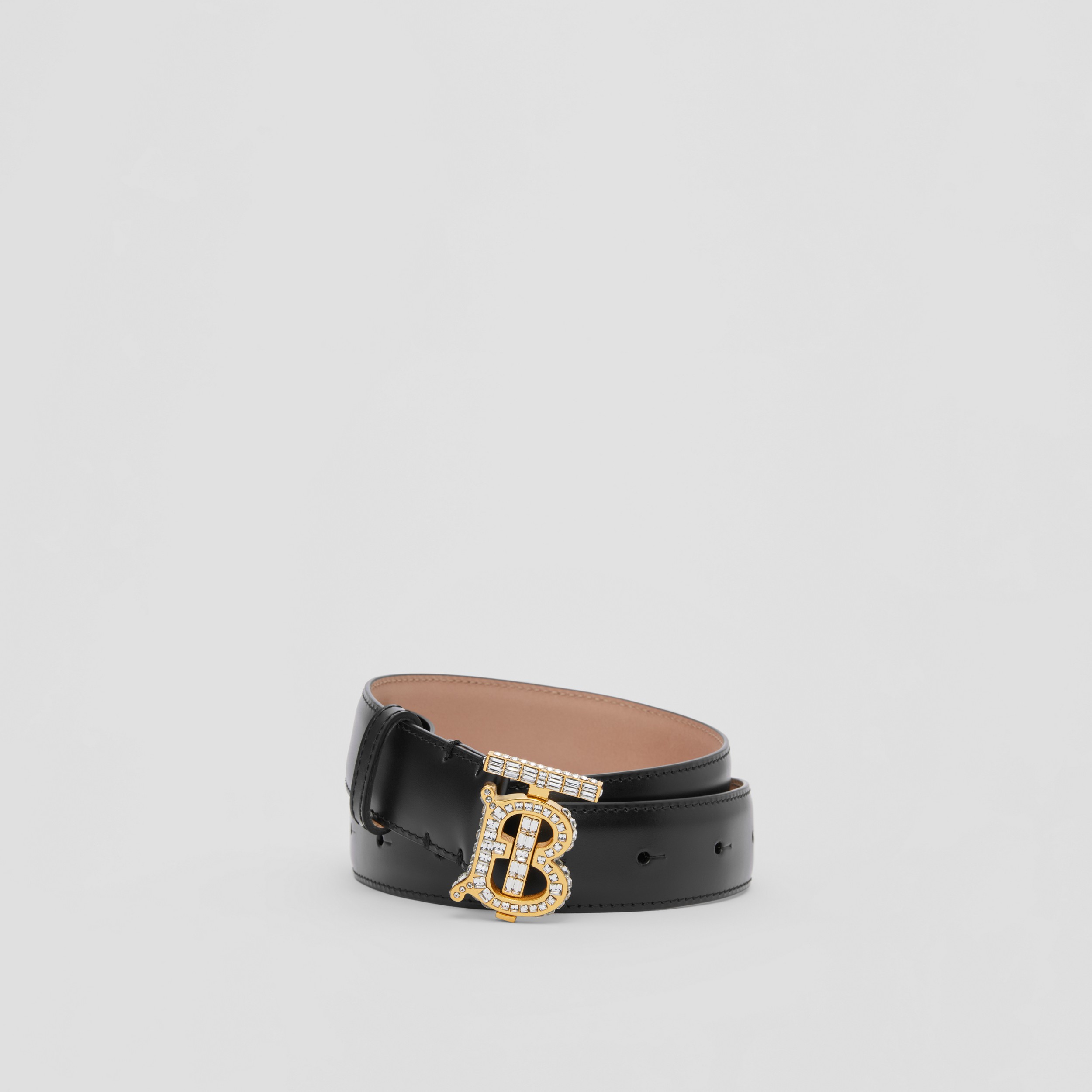 Crystal Monogram Motif Leather TB Belt in Black - Women | Burberry® Official - 1