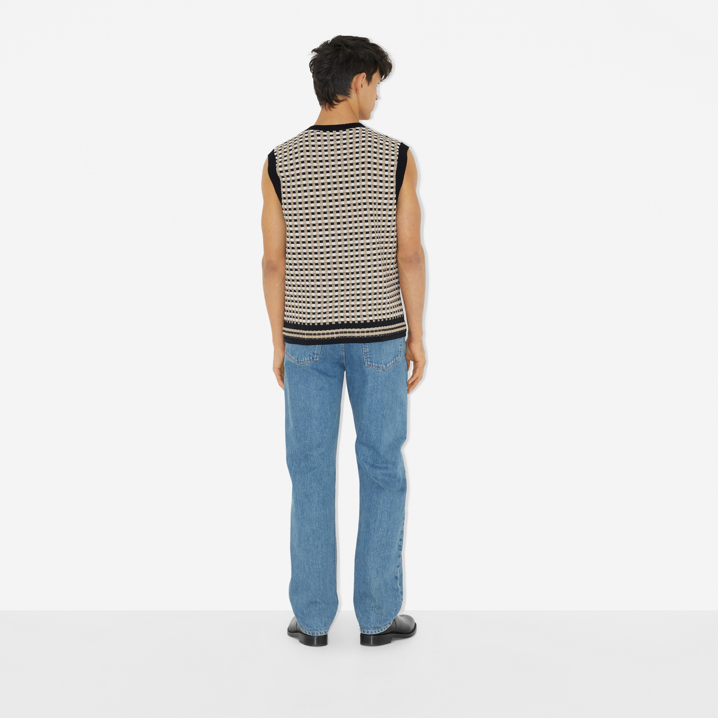 Suéter sem mangas em algodão Check (Bege Clássico) - Homens | Burberry® oficial - 4