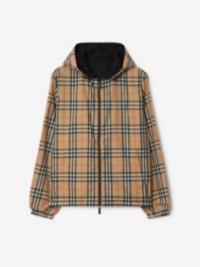 Reversible Check Hooded Jacket in colour Sand