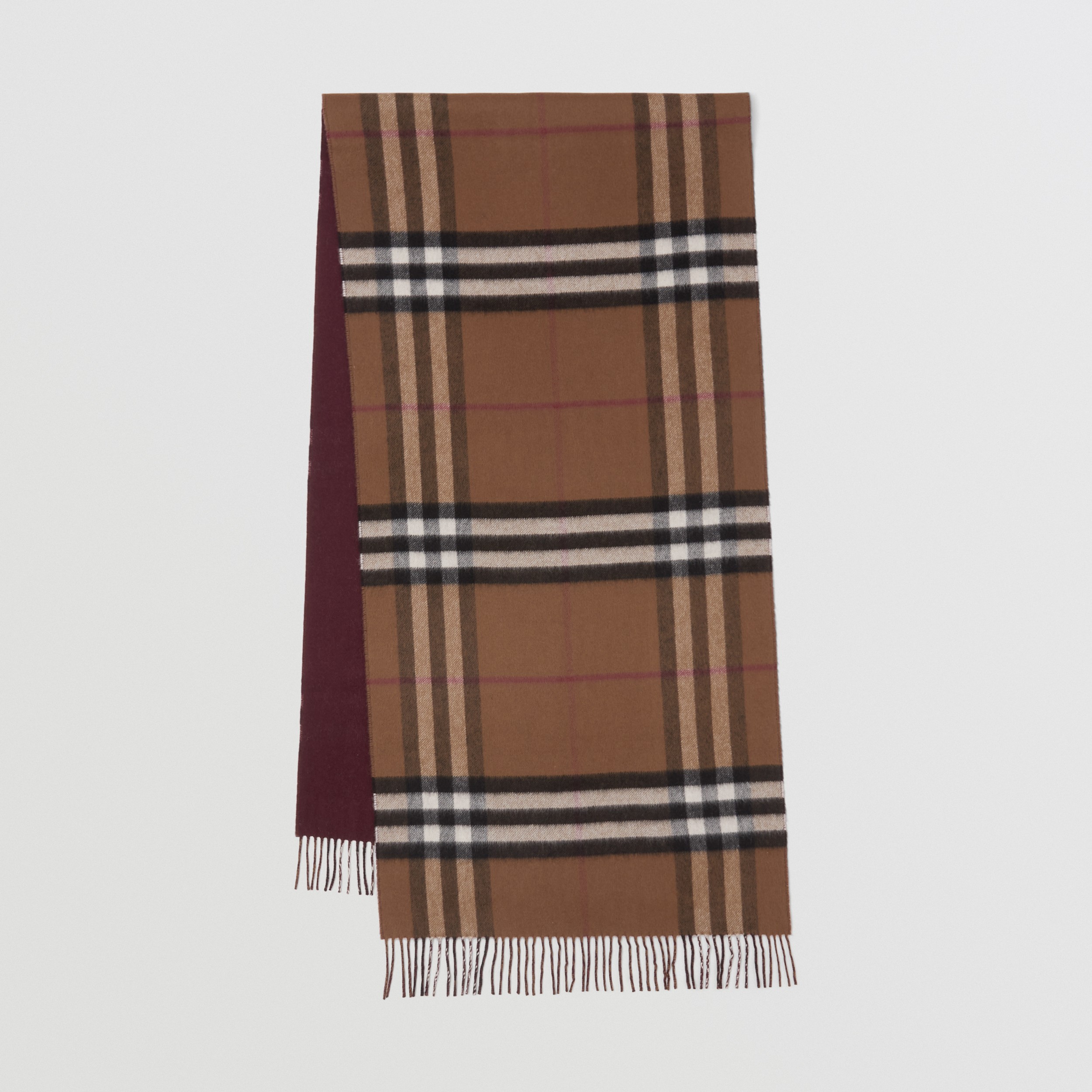Reversible Check Cashmere Scarf in Birch Brown/cherry | Burberry® Official - 1