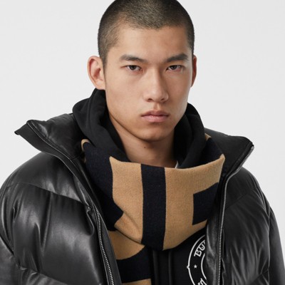 burberry tan wool logo scarf