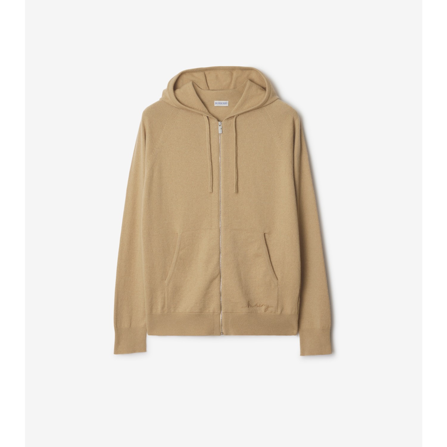 Cashmere Blend Zip Hoodie in Camel Men Burberry Official