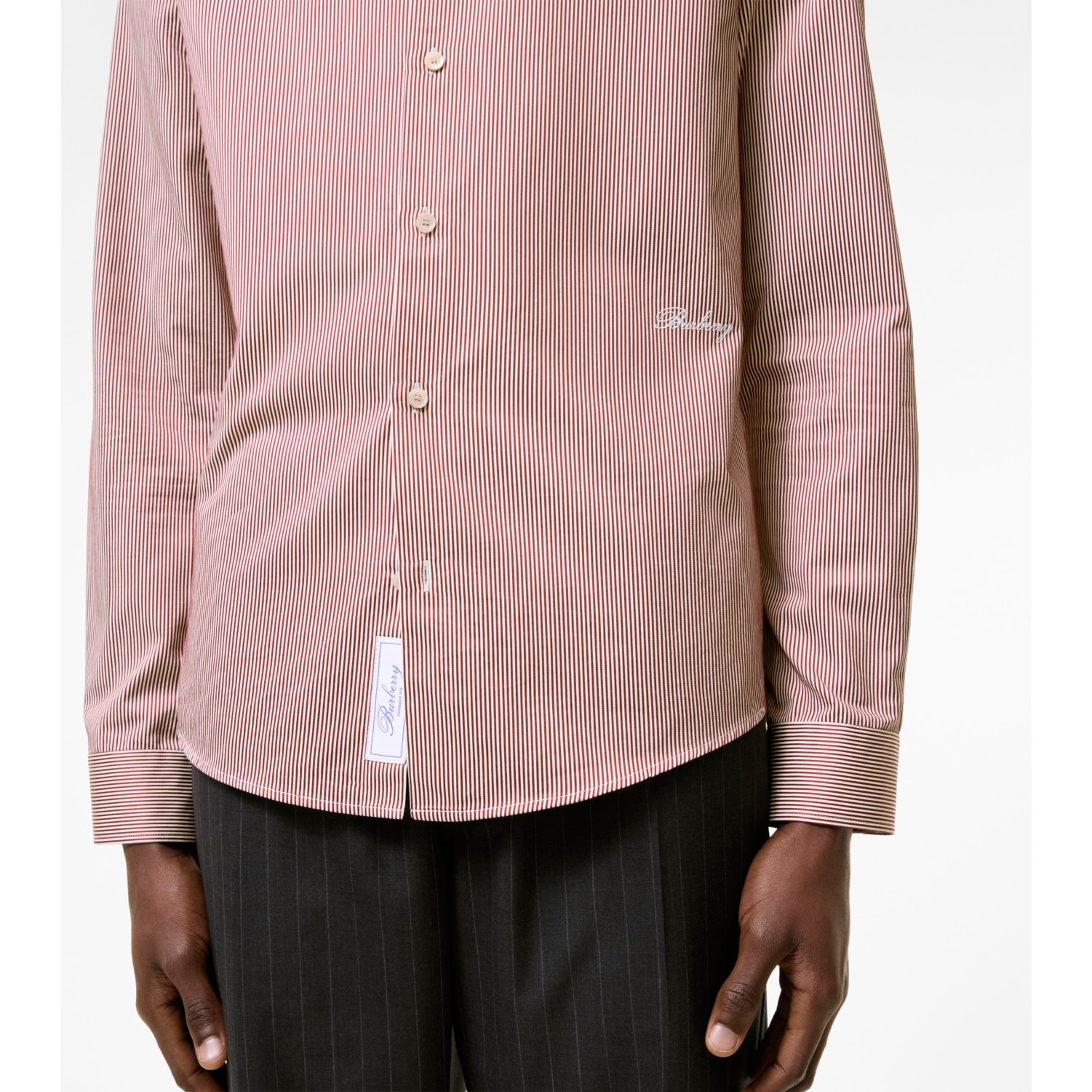 Slim Fit Striped Cotton Shirt in Vineyard red - Men | Burberry® Official
