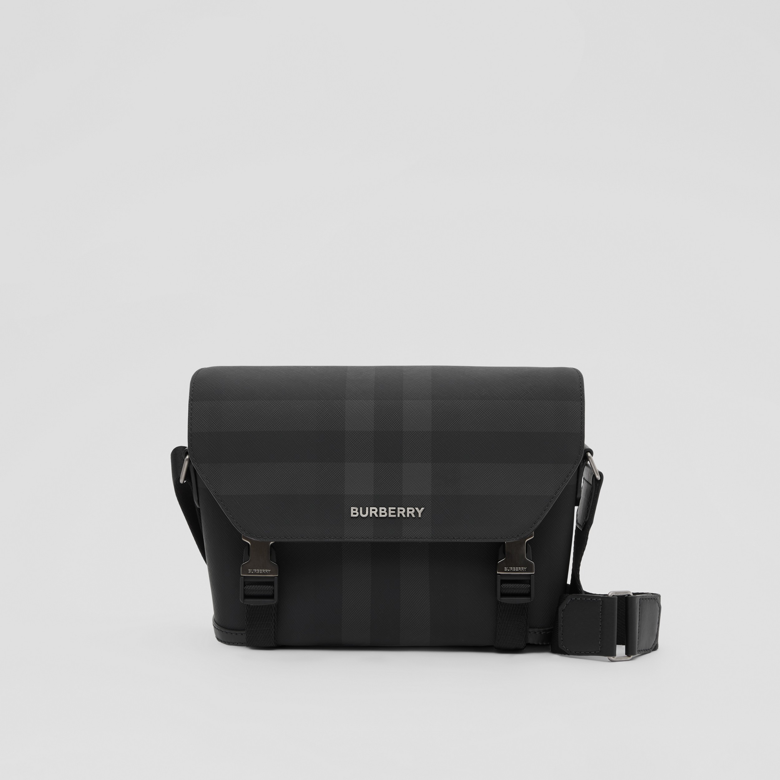 Charcoal Check and Leather Small Messenger Bag | Burberry® Official - 1