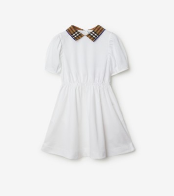 Check Collar Cotton Polo Shirt Dress in White Burberry Official