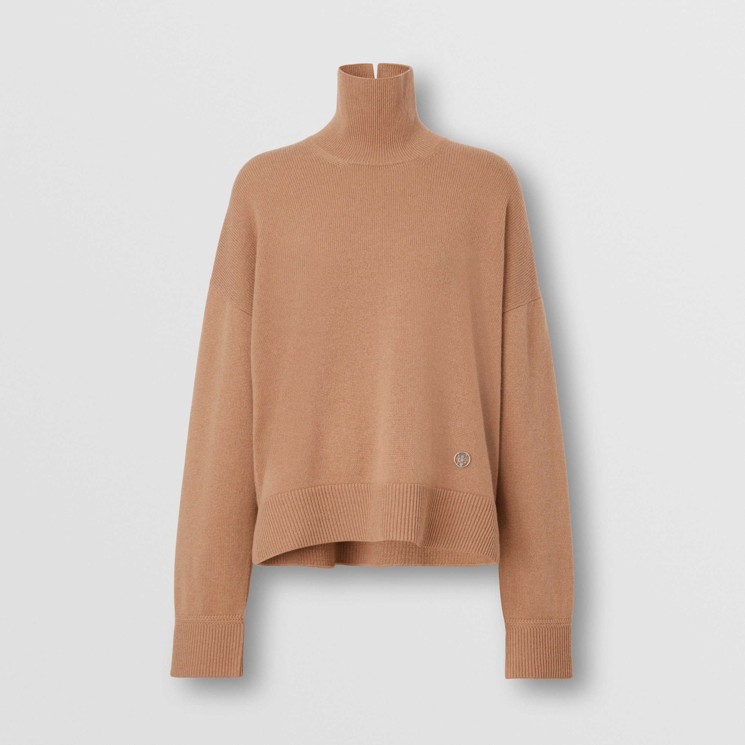 Monogram Motif Cashmere Funnel Neck Sweater in Wheat - Women | Burberry® Official - 4