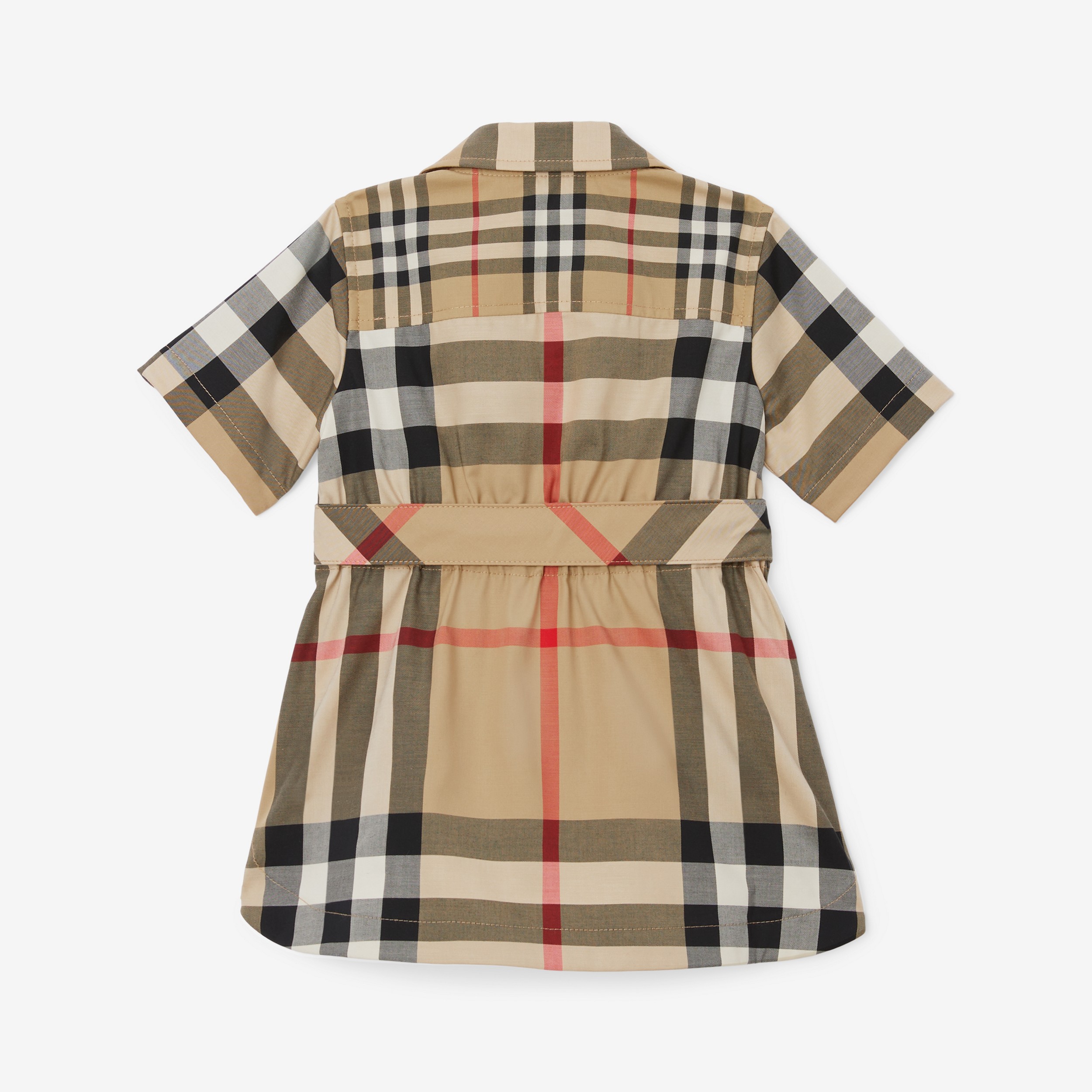 Patchwork Check Stretch Cotton Tie-waist Shirt Dress in Archive Beige - Children | Burberry® Official - 2