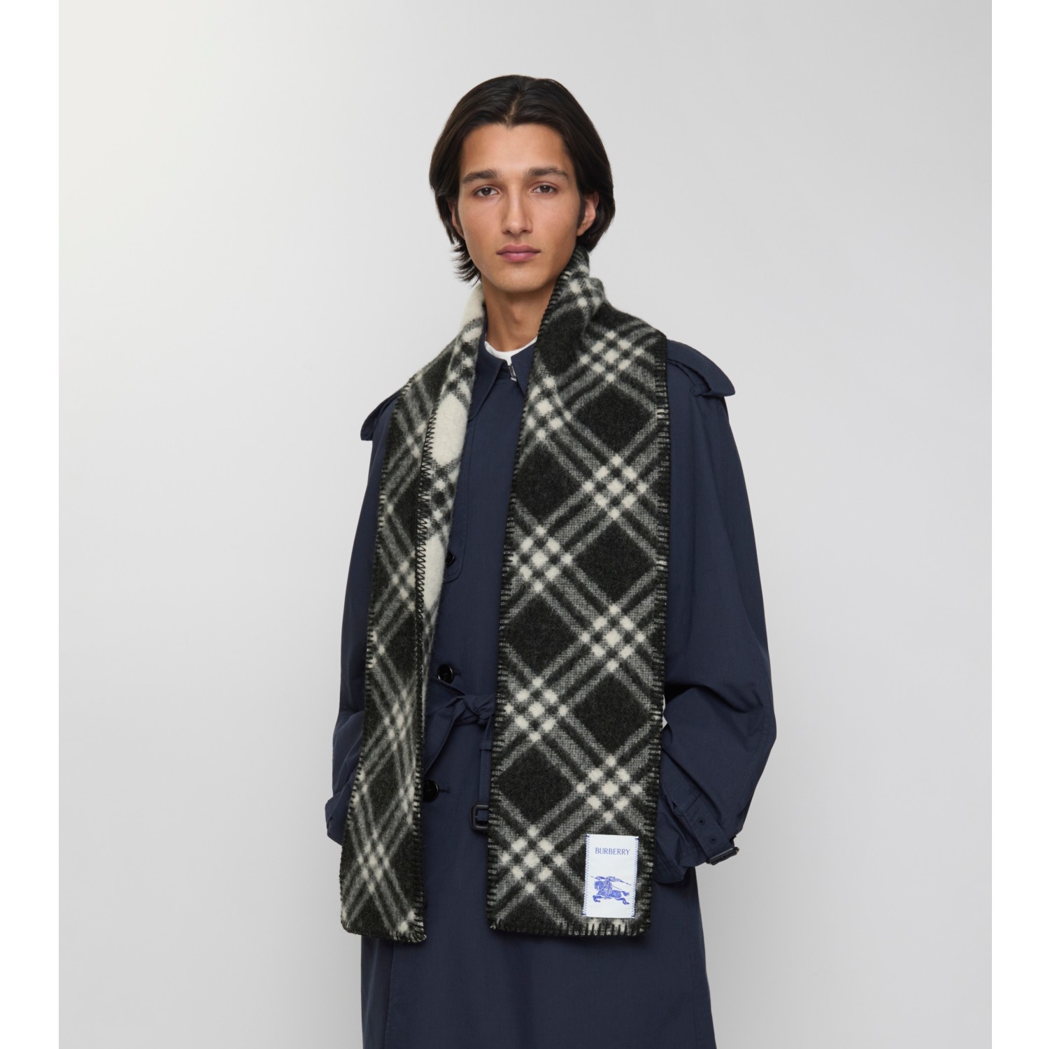 Narrow Check Wool Scarf