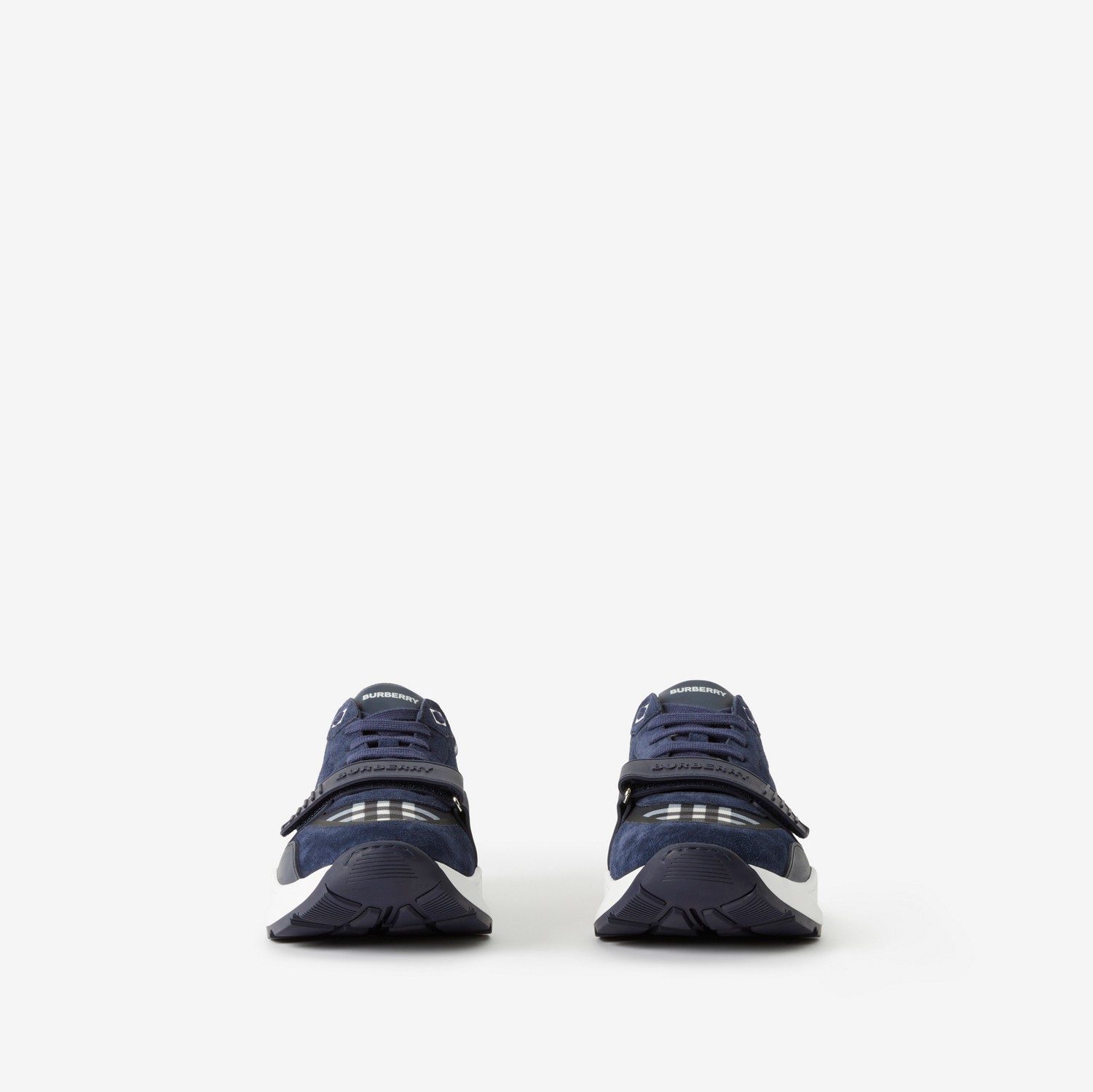 Sneakers en cuir, cuir velours et Check (Bleu) - Homme | Site officiel Burberry®