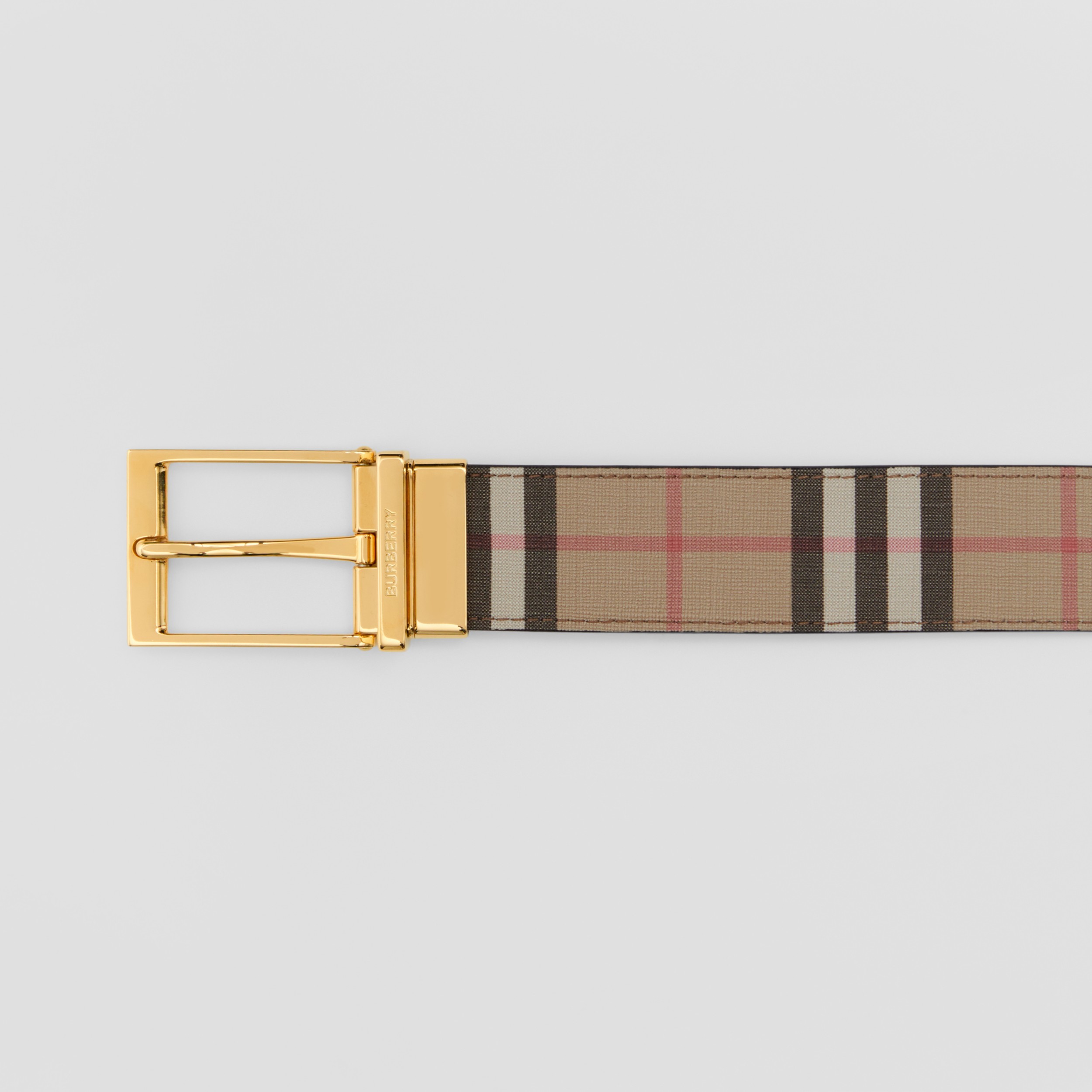 Reversible Vintage Check and Leather Belt in Archive Beige/gold - Men ...