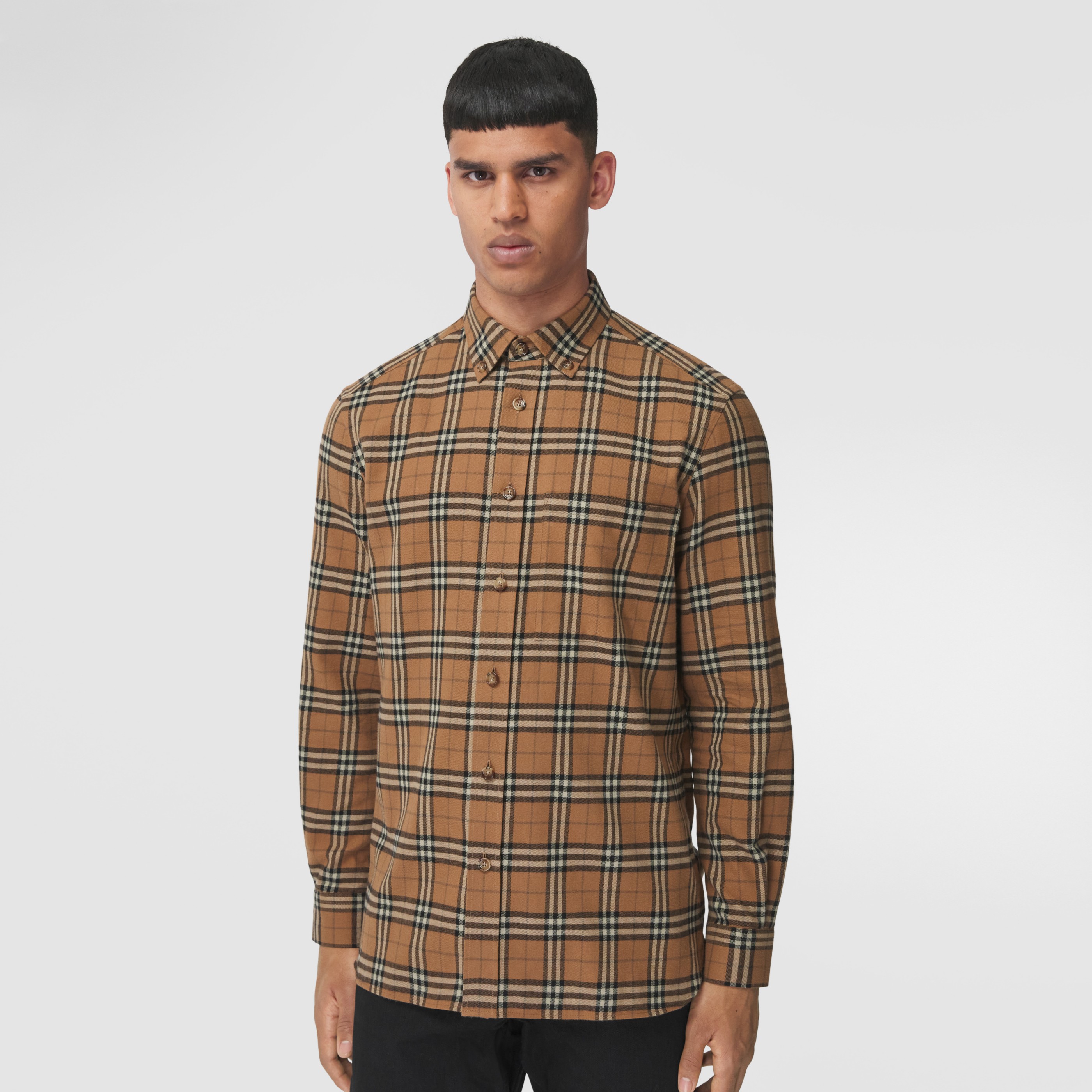 Button-down Flannel Shirt Tobacco Men | Burberry® Official