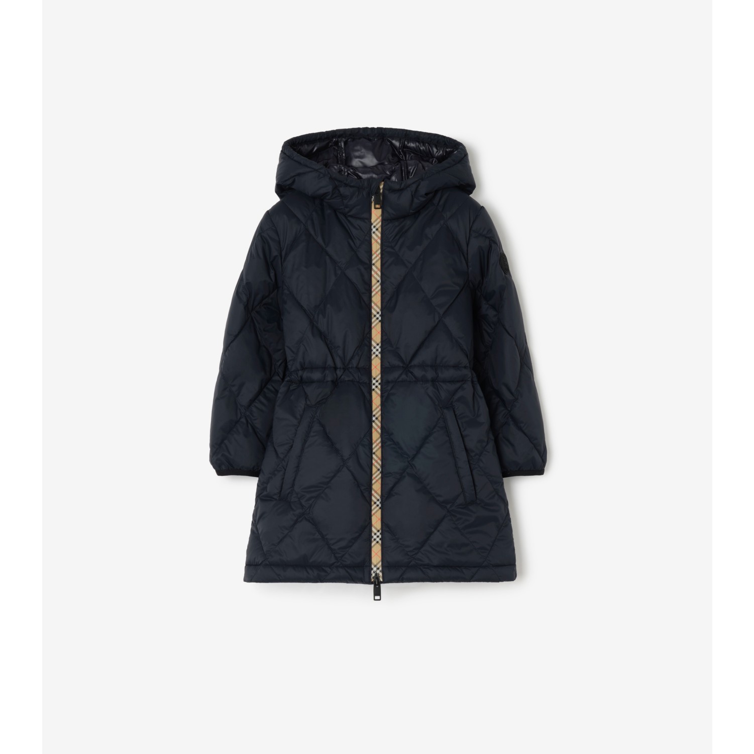 Checker-tape Quilted Nylon Hooded Coat