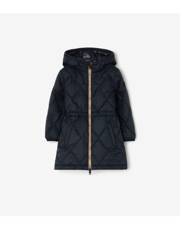 Checker-tape Quilted Nylon Hooded Coat