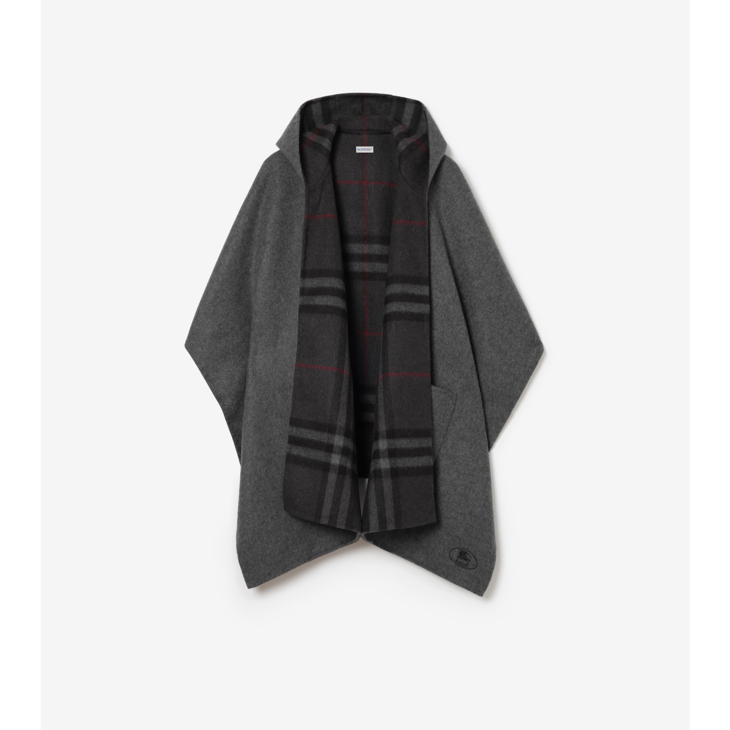 Reversible Check Cashmere Hooded Cape