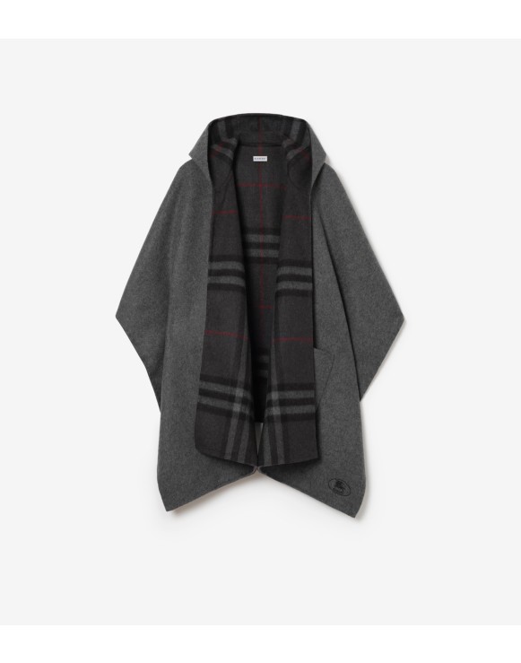 Reversible Check Cashmere Hooded Cape