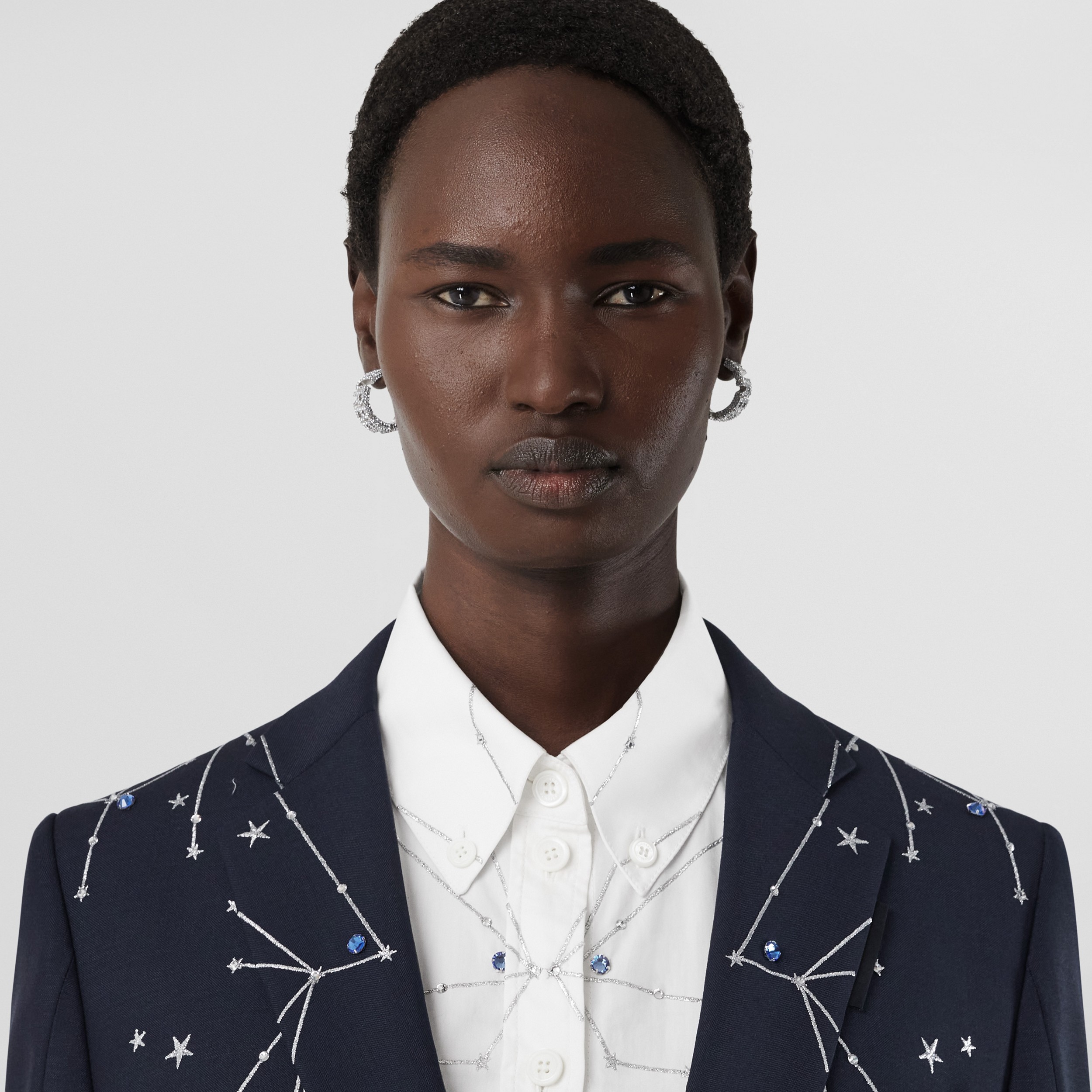 Constellation Detail Mohair Wool Tailored Jacket – Exclusive Capsule Collection in Dark Charcoal Blue - Women | Burberry® Official - 2