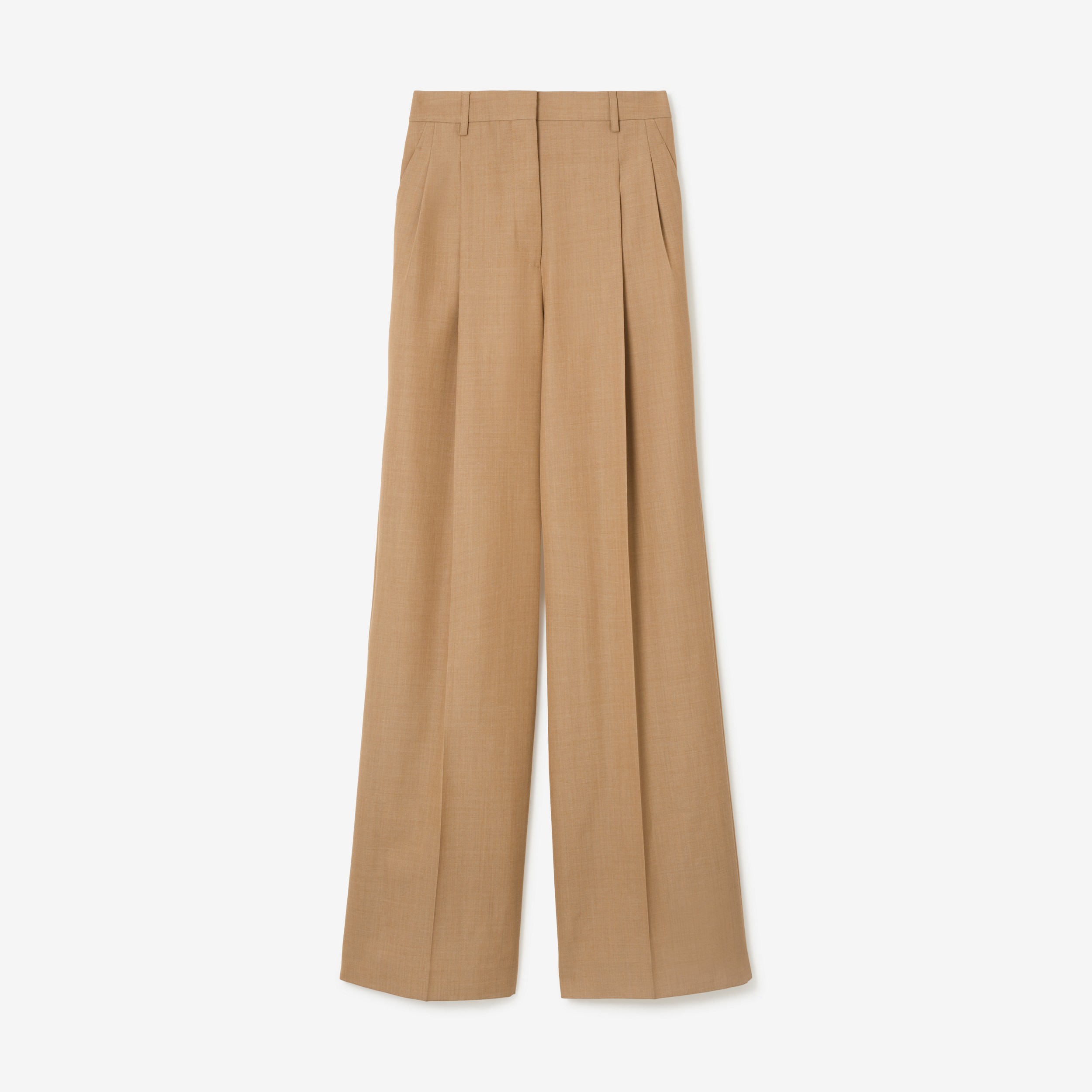 Pleated Wool Wide-leg Trousers in Camel Melange - Women | Burberry® Official - 1