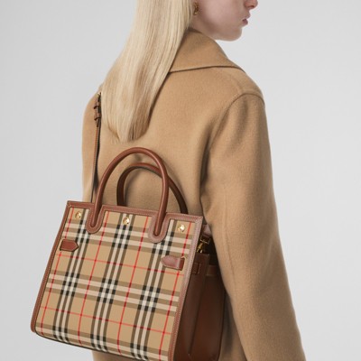 Small Vintage Check Two-handle Title Bag in Archive Beige - Women 
