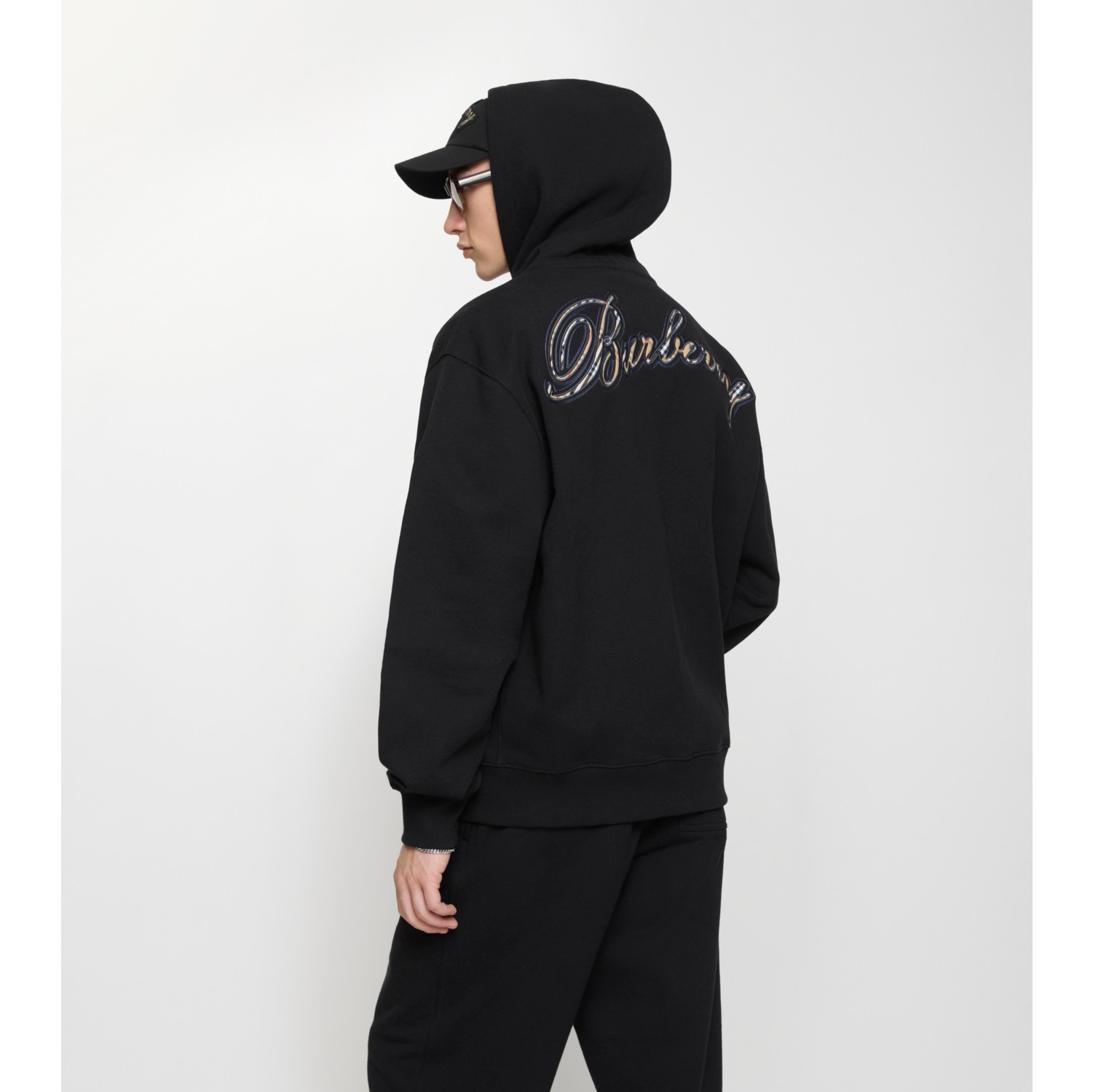 Check Cursive Logo Cotton Zip Hoodie