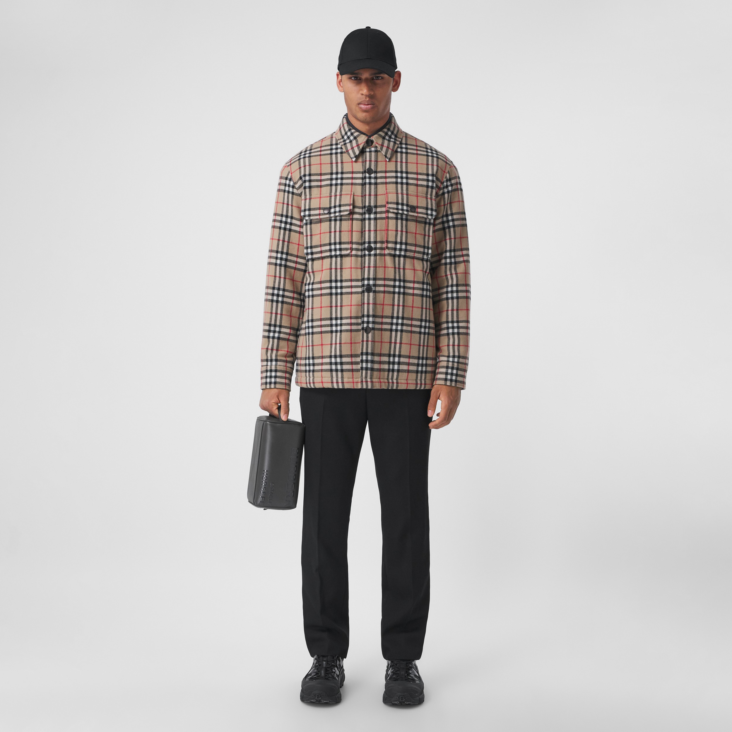 Vintage Check Wool Cotton Overshirt in Archive Beige - Men | Burberry® Official - 1