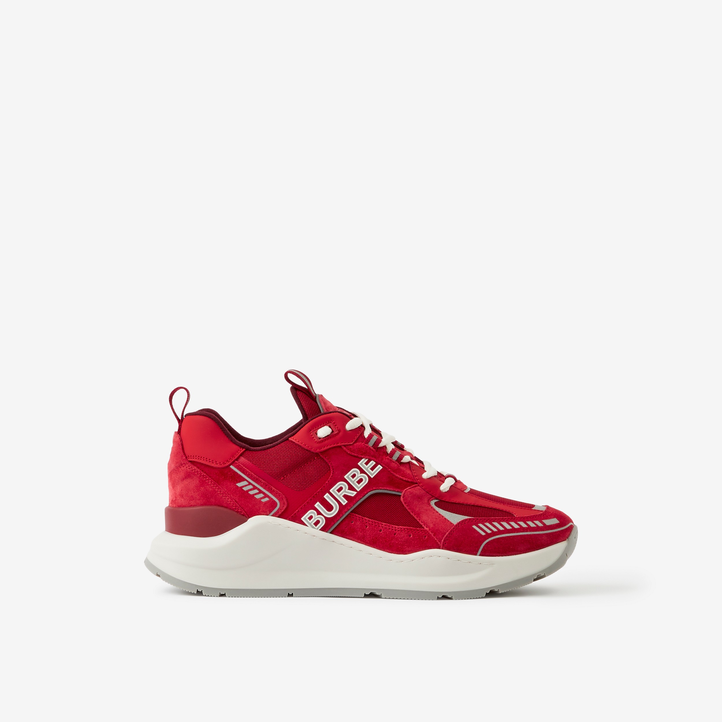 Sneakers en cuir velours et cuir à logo (Rouge Vif) - Homme | Site officiel Burberry® - 1