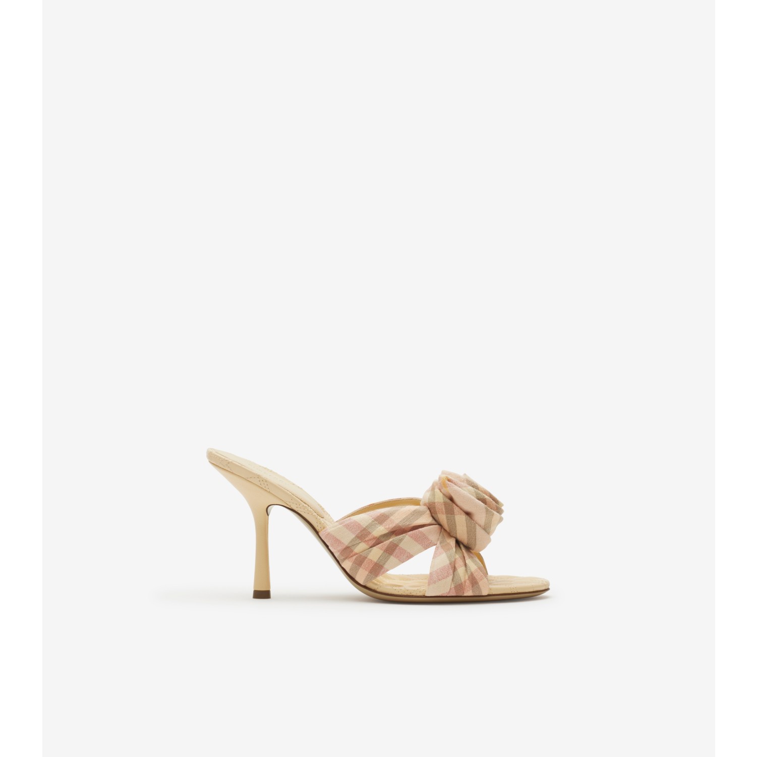 Check Stretch Linen Mews Rose Mules in Teacup Women Burberry Official