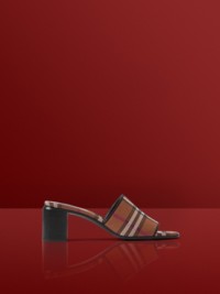 Dark Birch Brown Check Block-heel Mules