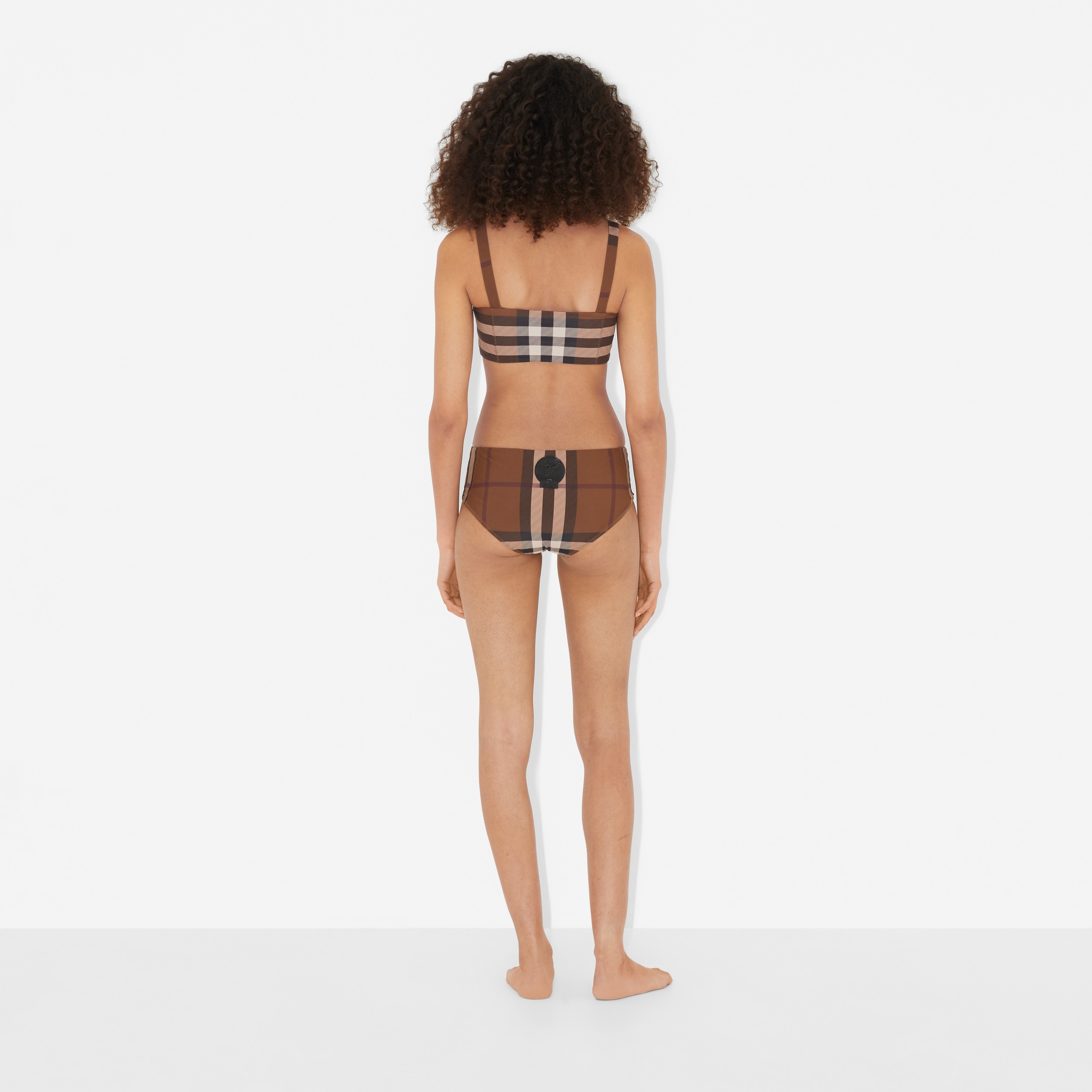 Bikini en nailon elástico a cuadros con escote cuadrado (Marrón Abedul) - Mujer | Burberry® oficial - 4