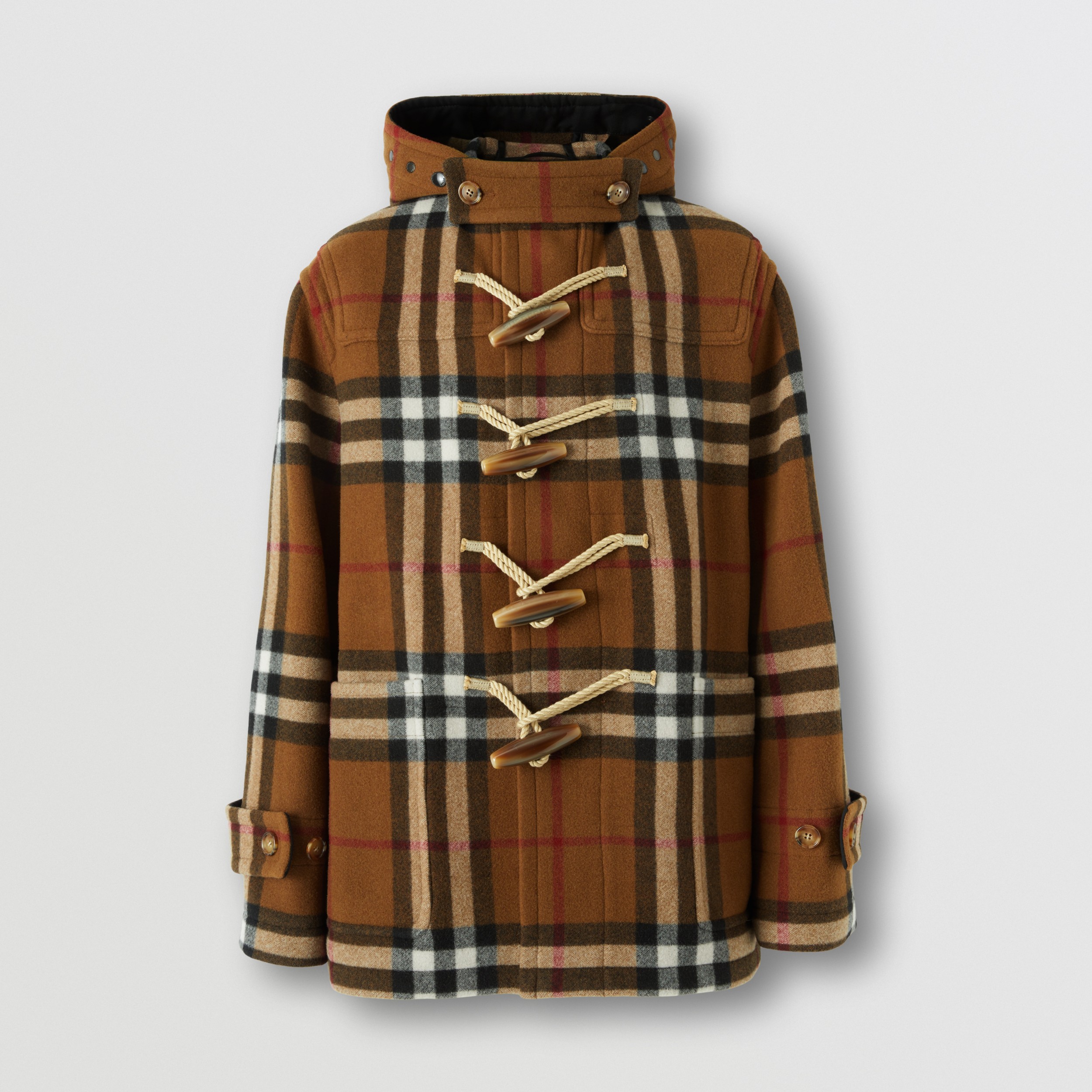 Check Technical Wool Oversized Duffle Coat in Birch Brown - Men | Burberry®  Official