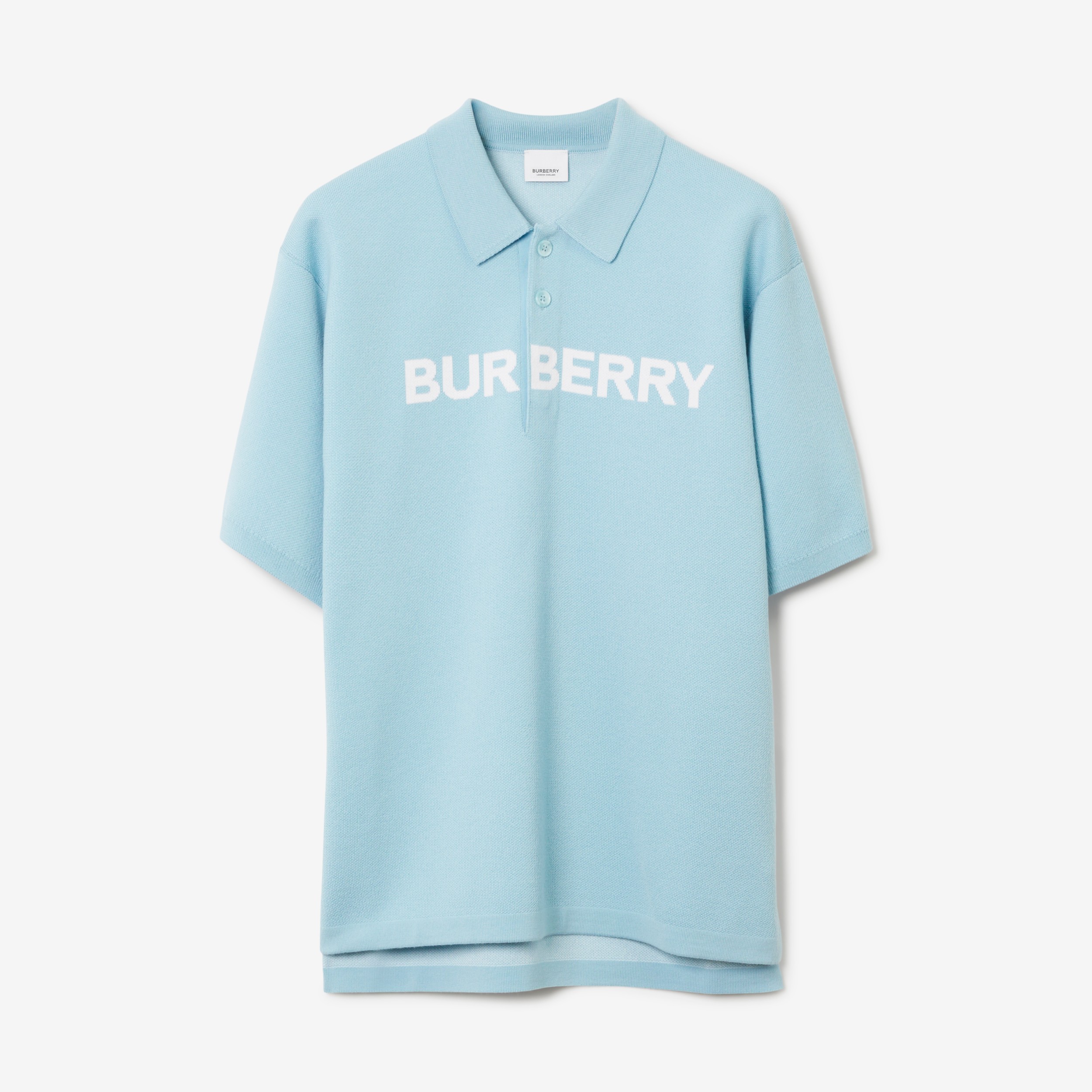 Polo en lana y algodón con detalle de logotipo (Azul Huevo Pato) - Hombre |  Burberry® oficial