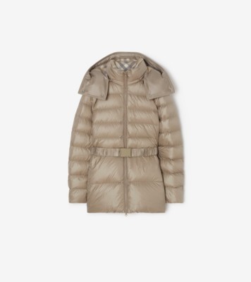 Short Nylon Hooded Puffer Coat in Taupe brown - Women | Burberry® Official