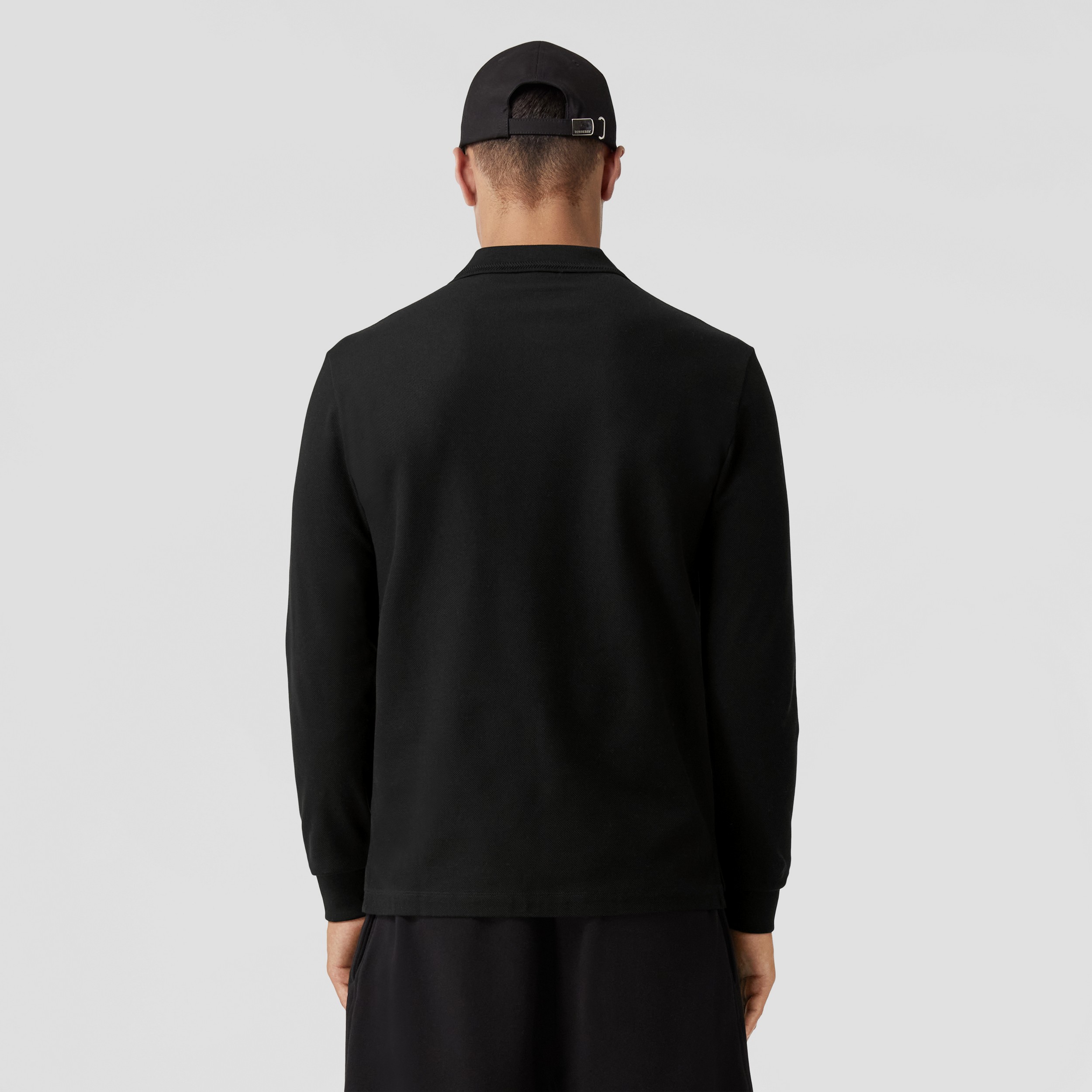 Long-sleeve Monogram Motif Cotton Polo Shirt in Black - Men | Burberry® Official - 3