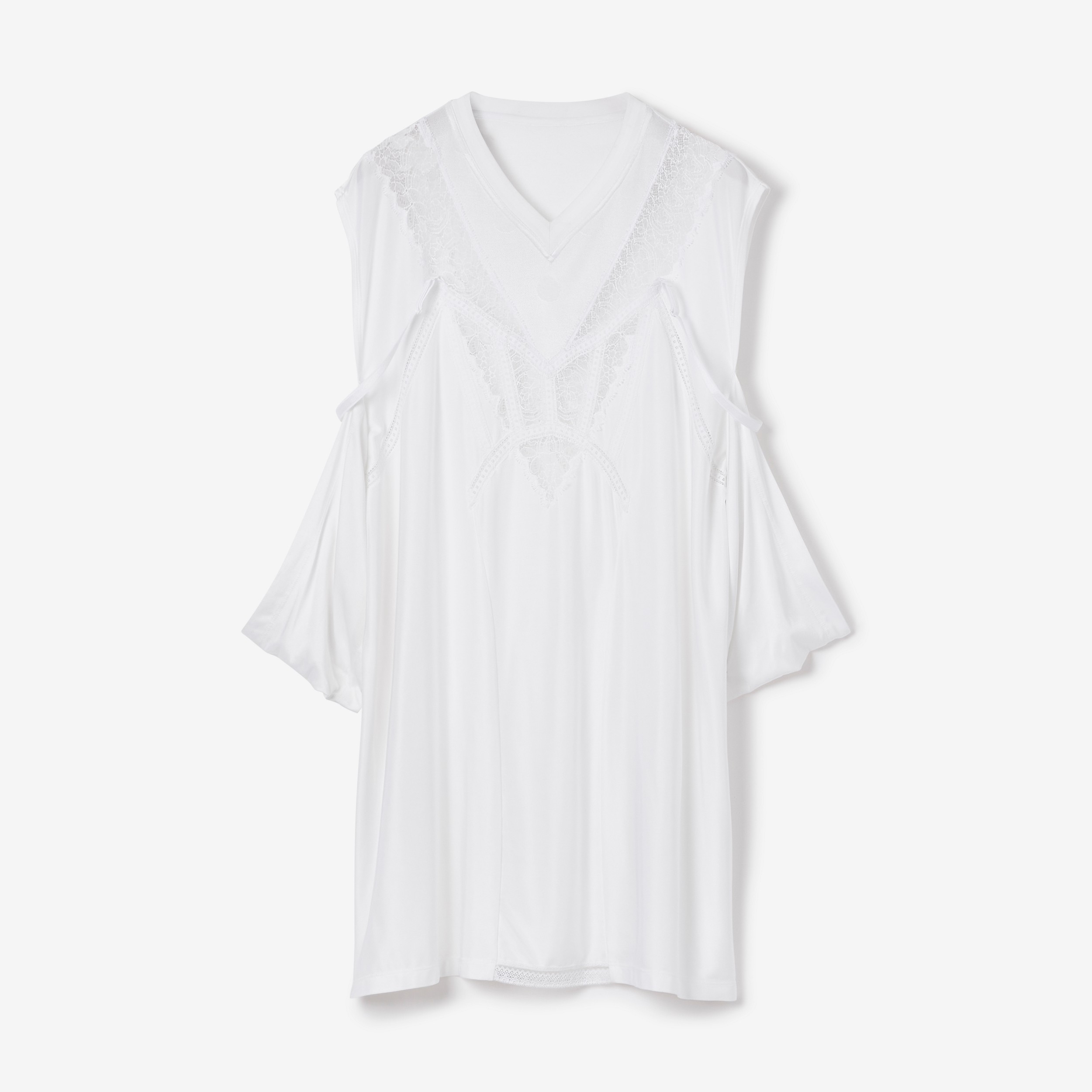 Lace Panel Jersey Reconstructed T-shirt Dress in Optic White - Women | Burberry® Official - 1