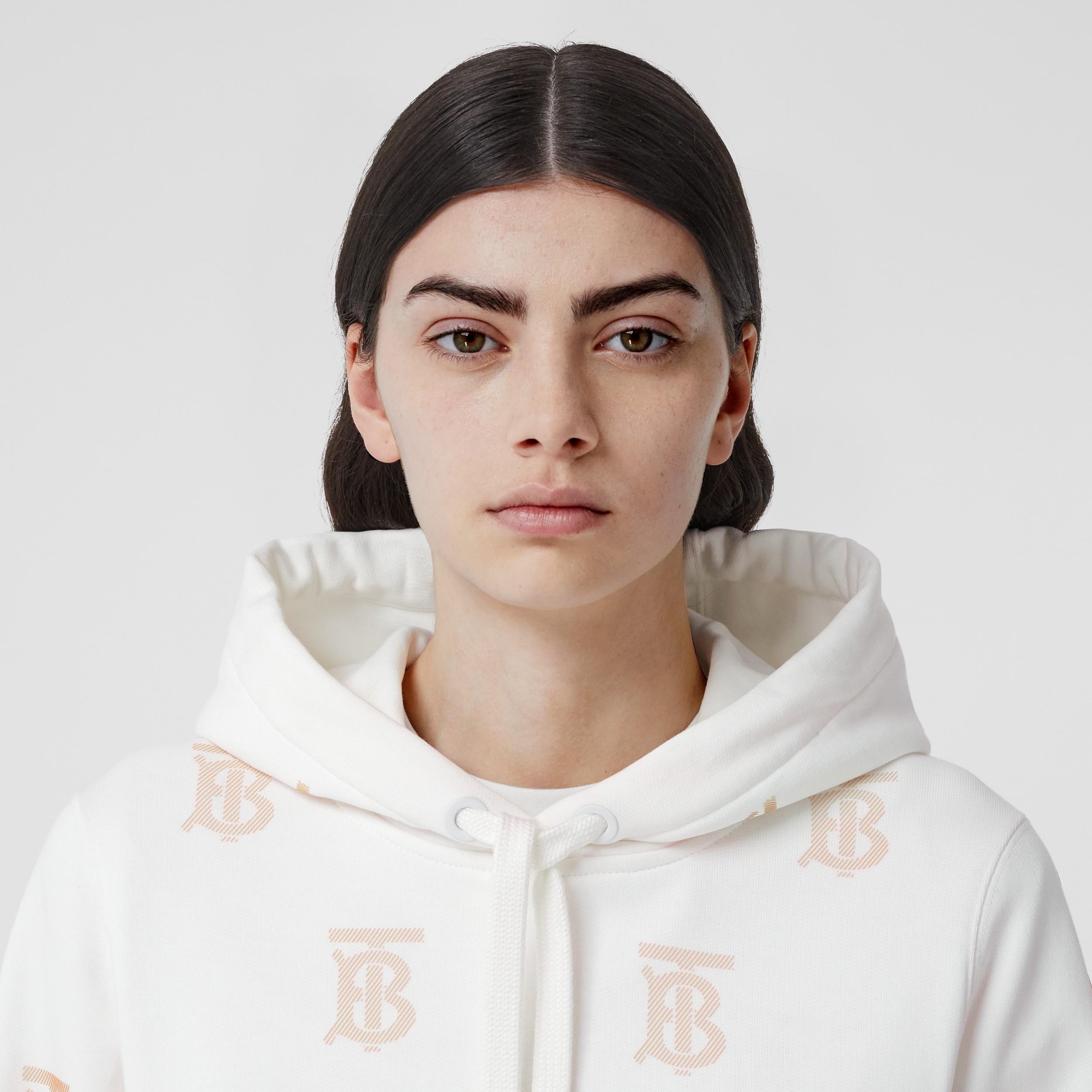 Monogram Motif Cotton Hoodie in White - Women | Burberry® Official - 2