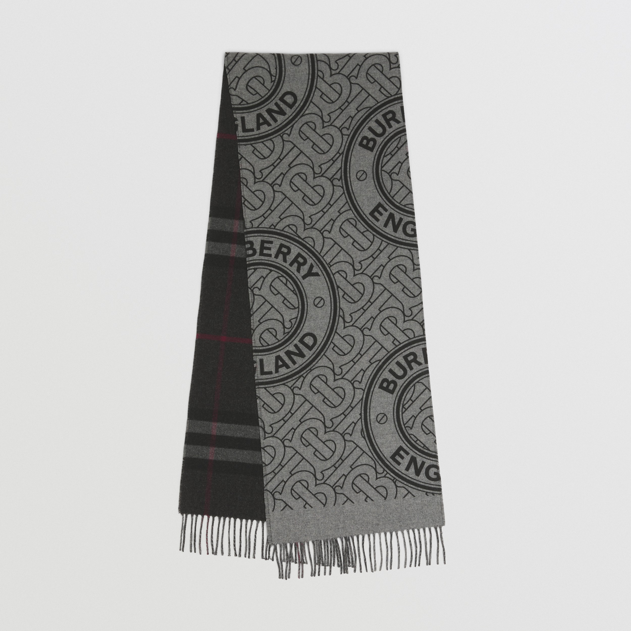 Reversible Check and Monogram Cashmere Scarf in Shale Grey | Burberry® Official - 1